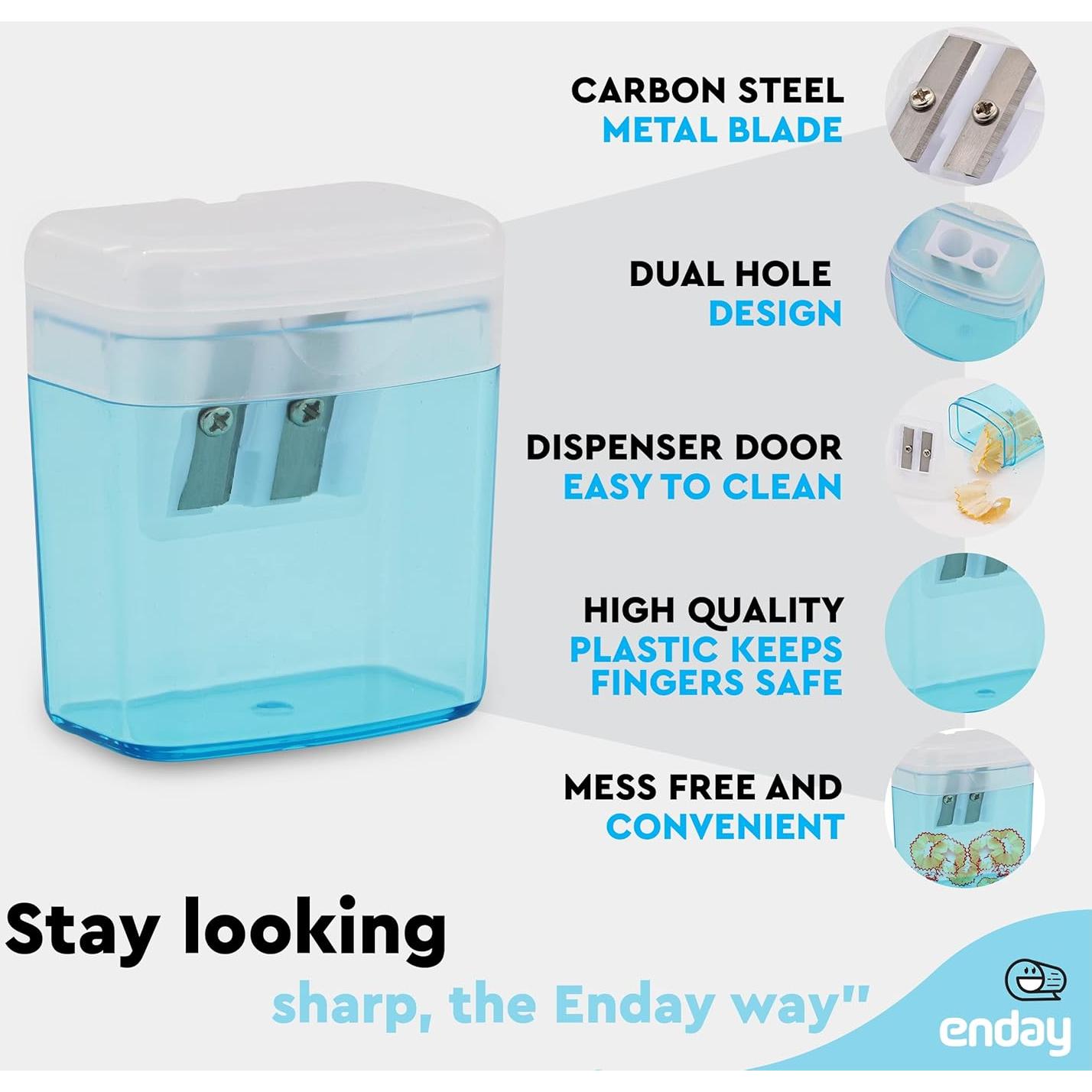 Sacapuntas Doble Orificio Manual Enday Azul para Lápices Jumbo