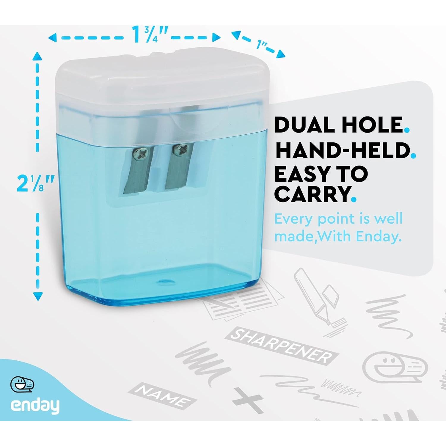 Sacapuntas Doble Orificio Manual Enday Azul para Lápices Jumbo