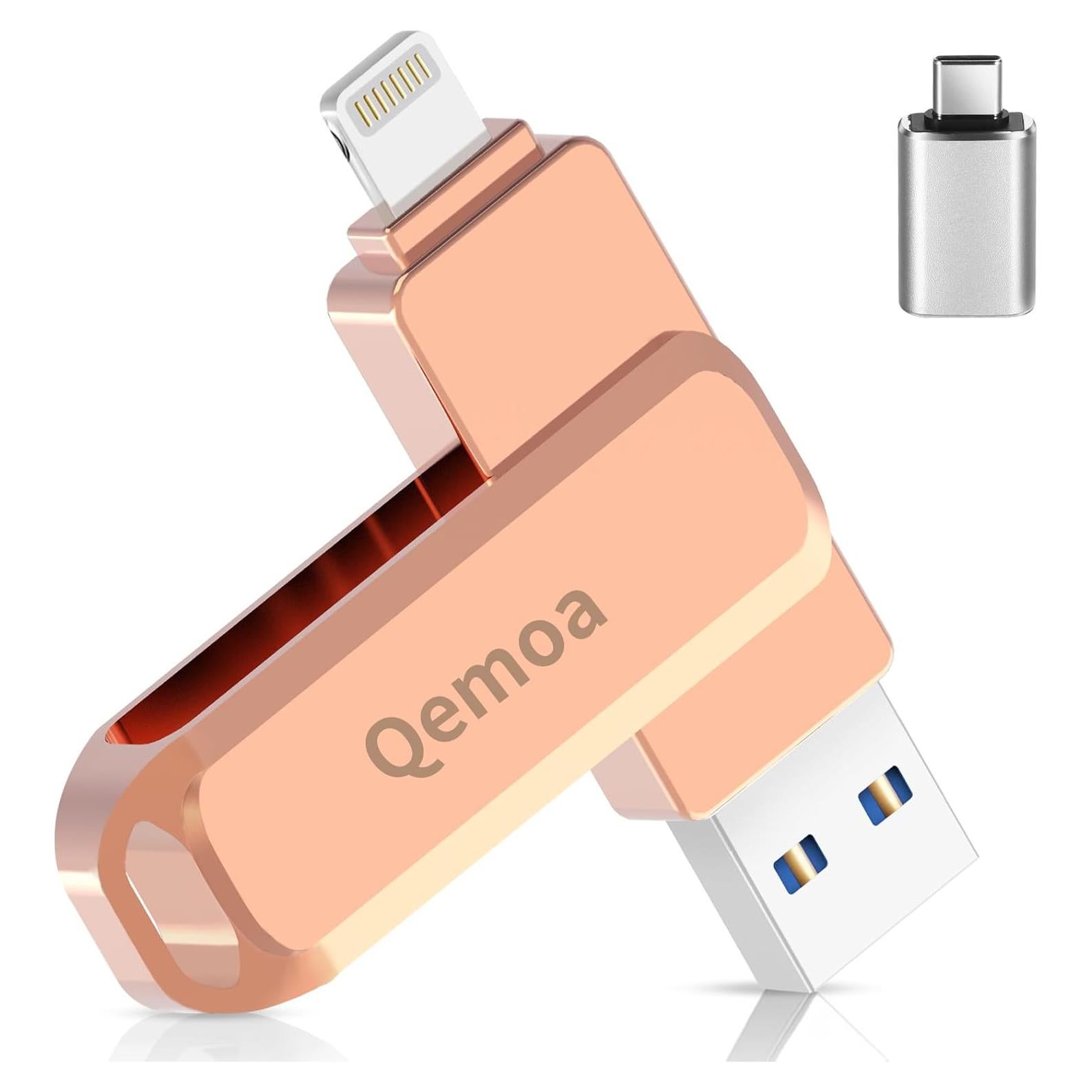 Unidad Flash USB 64GB Qemoa Rosa MFi para iPhone/iPad/Android
