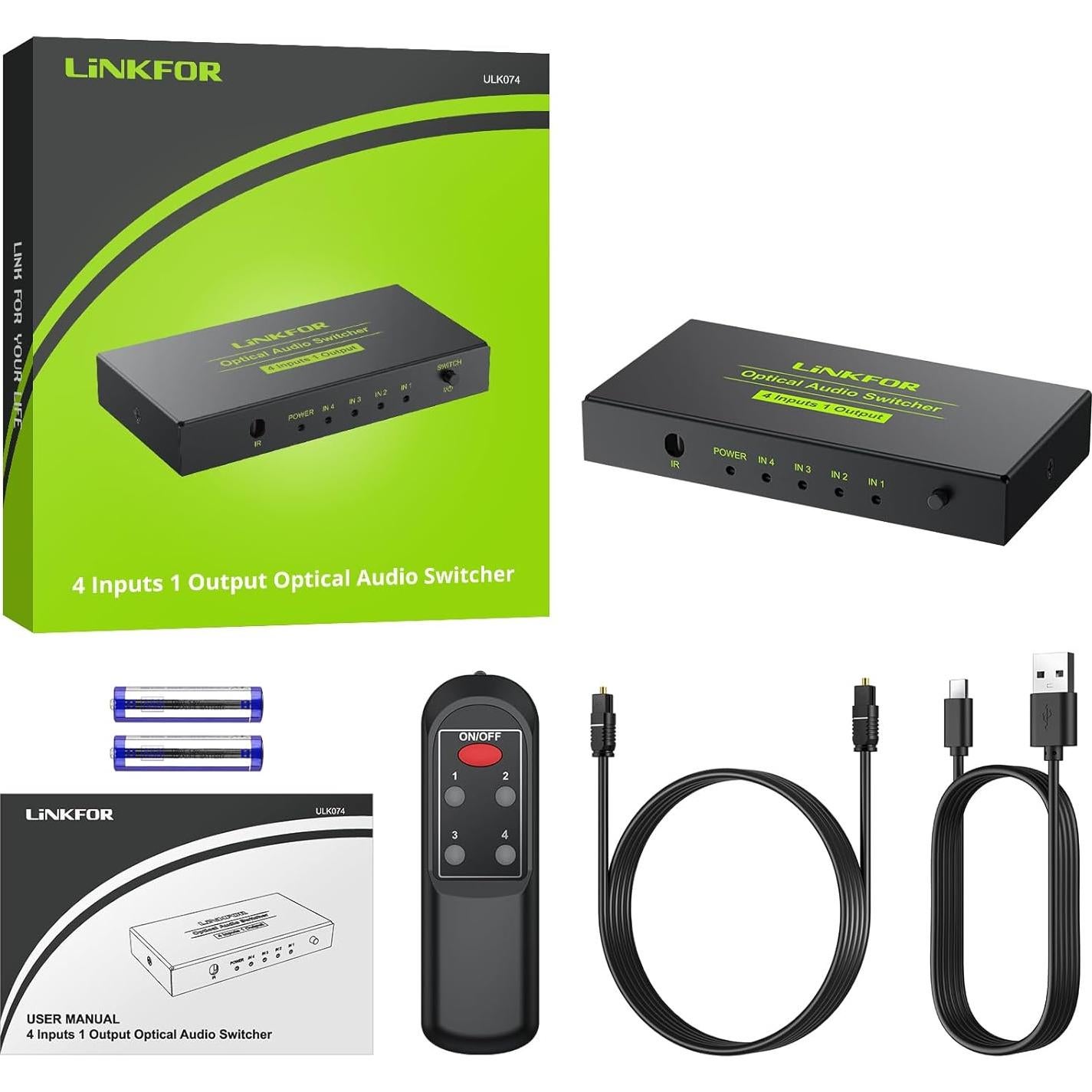 Interruptor Óptico Digital 4x1 LiNKFOR con Control Remoto