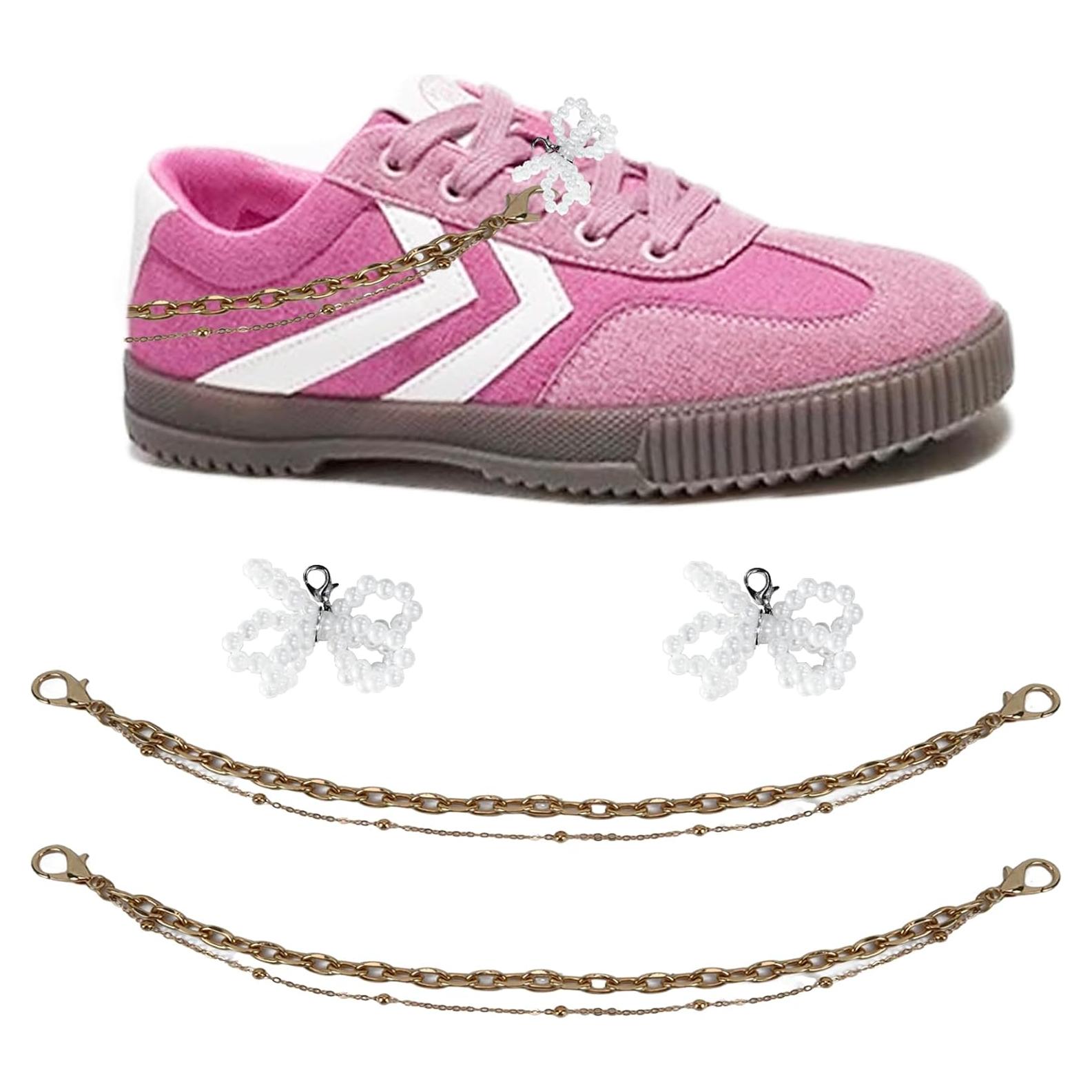 4PCS Encantos de Zapato Y2K SDIDVIEXPERT Lazo de Perla Dorado