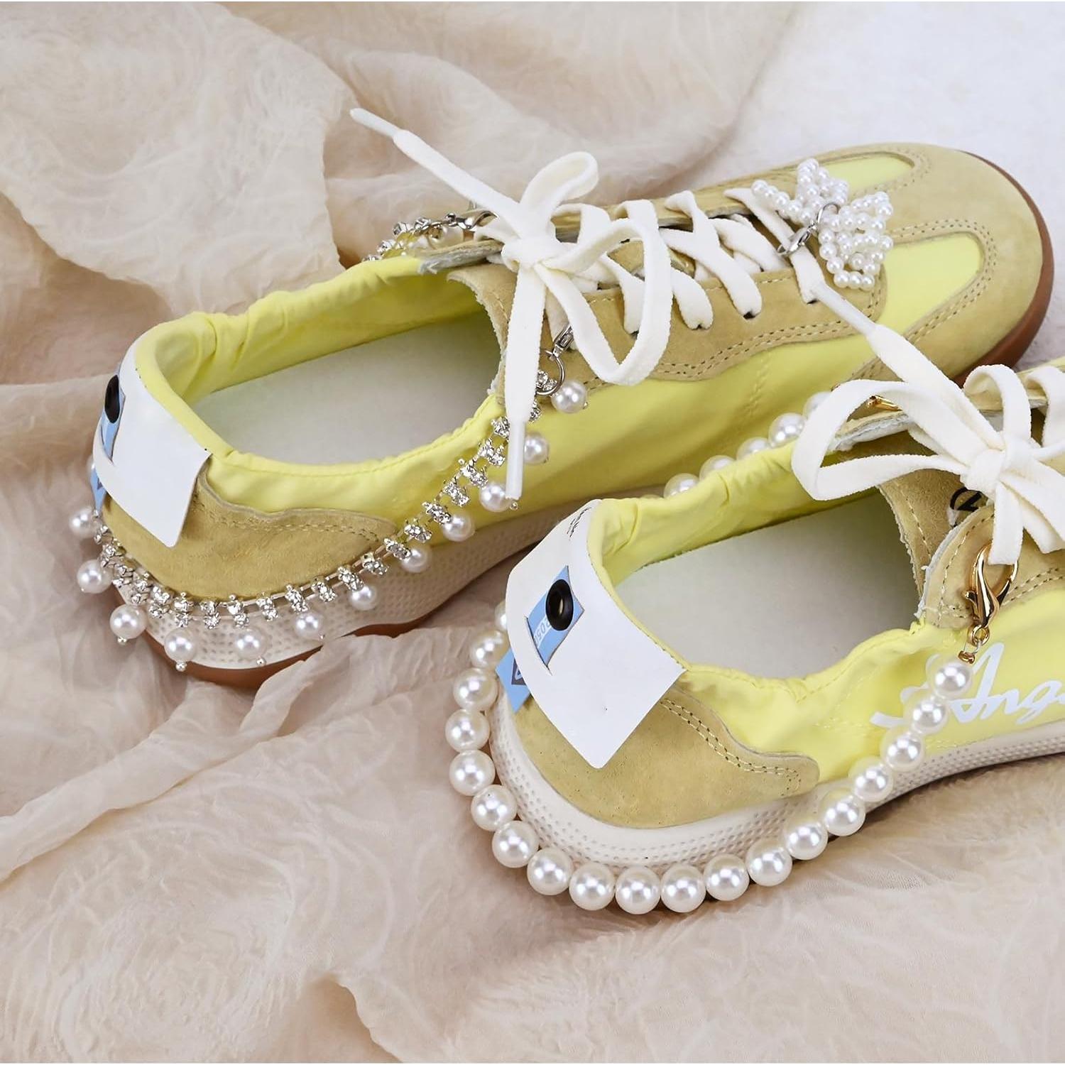 4PCS Encantos de Zapato Y2K SDIDVIEXPERT Lazo de Perla Dorado