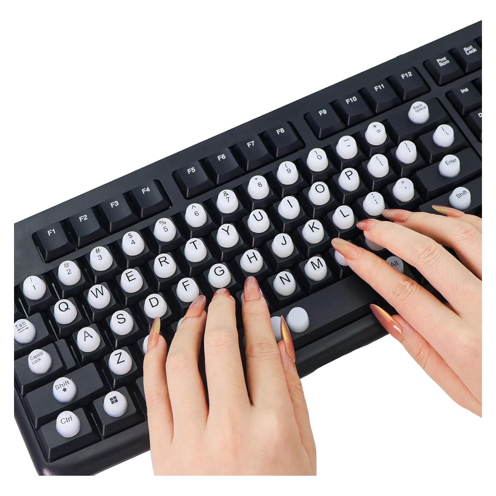 Raised Keyboard Stickers for Long Nails with Letters, Soft Silicone Keyboard Bubbles for Women, Nail Art Typing Keycaps for Desktops (White, 64pcs)
