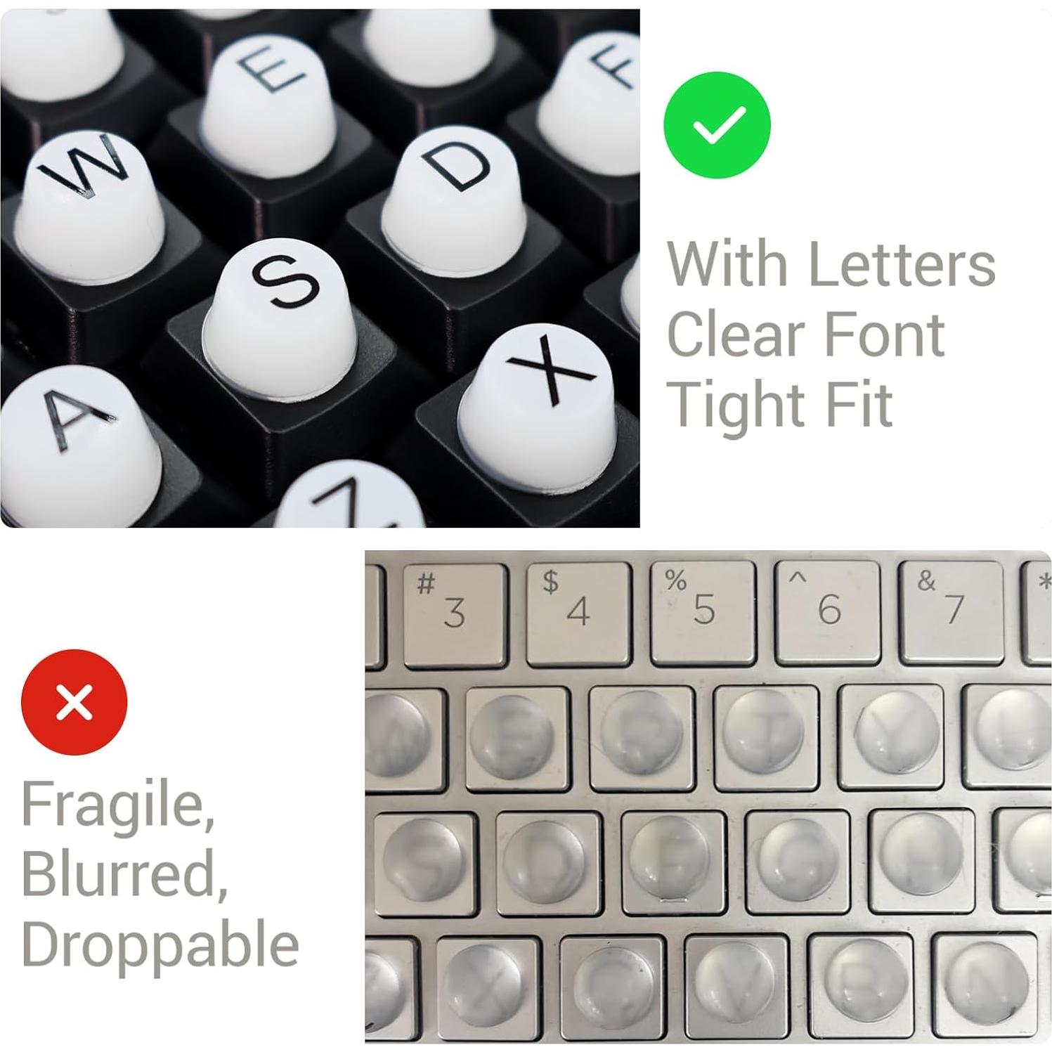 Raised Keyboard Stickers for Long Nails with Letters, Soft Silicone Keyboard Bubbles for Women, Nail Art Typing Keycaps for Desktops (White, 64pcs)