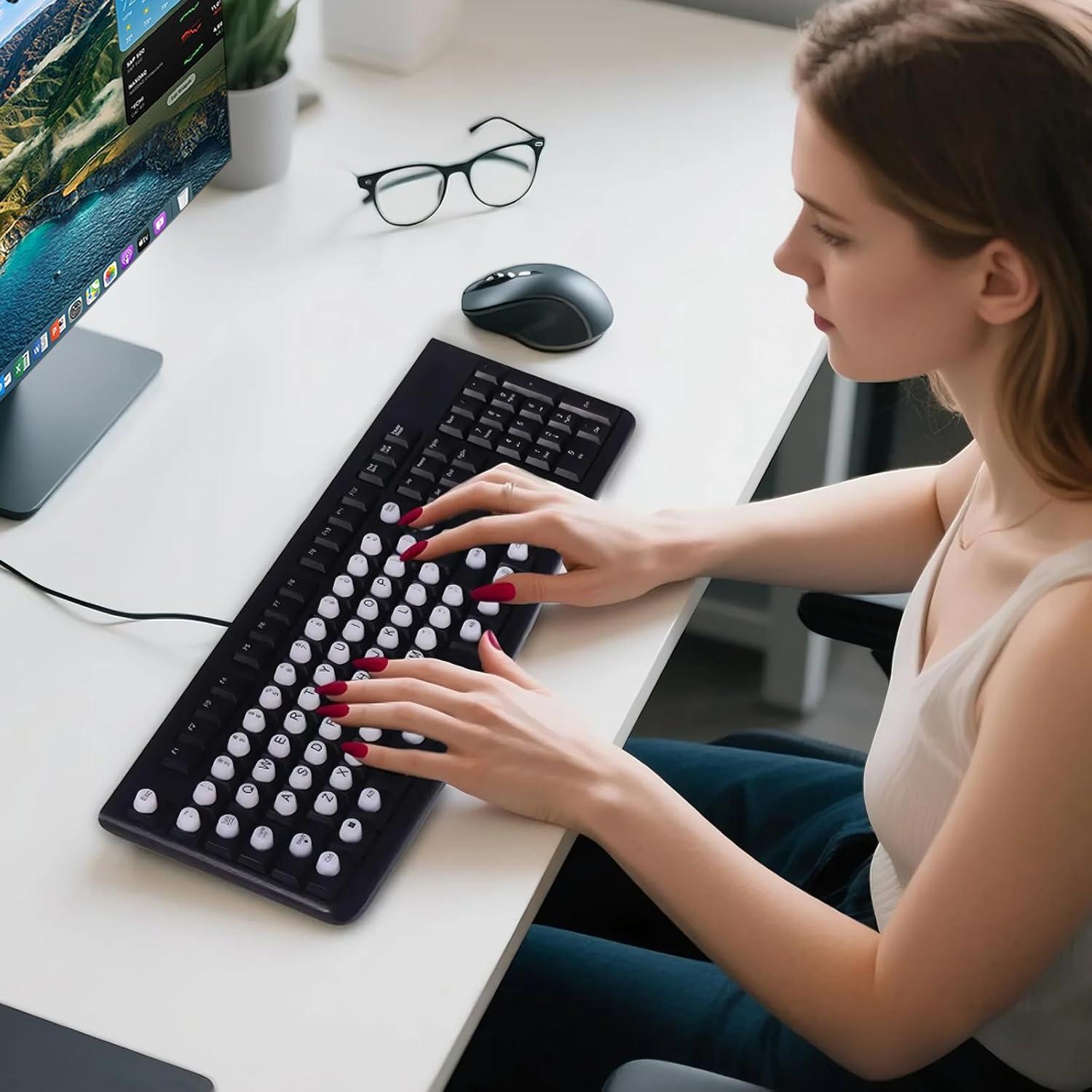 Raised Keyboard Stickers for Long Nails with Letters, Soft Silicone Keyboard Bubbles for Women, Nail Art Typing Keycaps for Desktops (White, 64pcs)