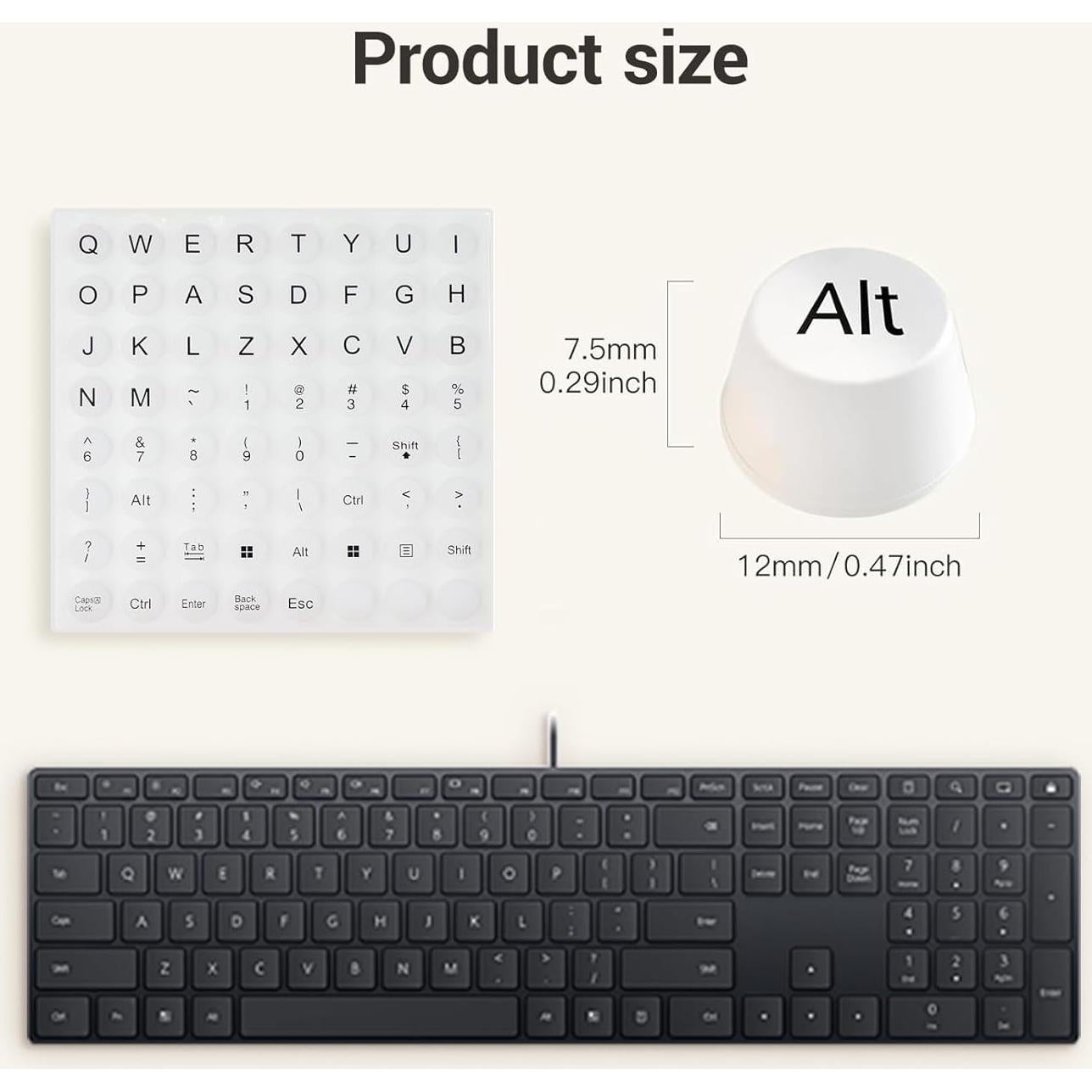 Raised Keyboard Stickers for Long Nails with Letters, Soft Silicone Keyboard Bubbles for Women, Nail Art Typing Keycaps for Desktops (White, 64pcs)