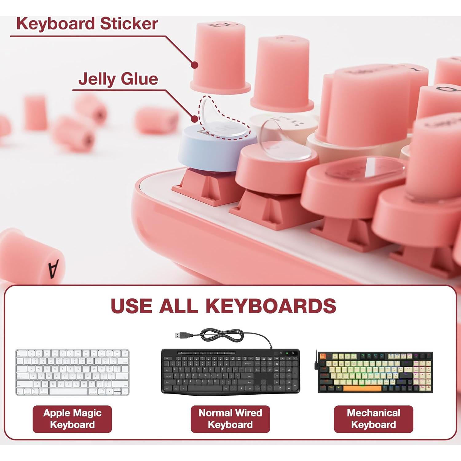 Calcomanías Elevadas para Teclado Udefineit 70PCS Rosa