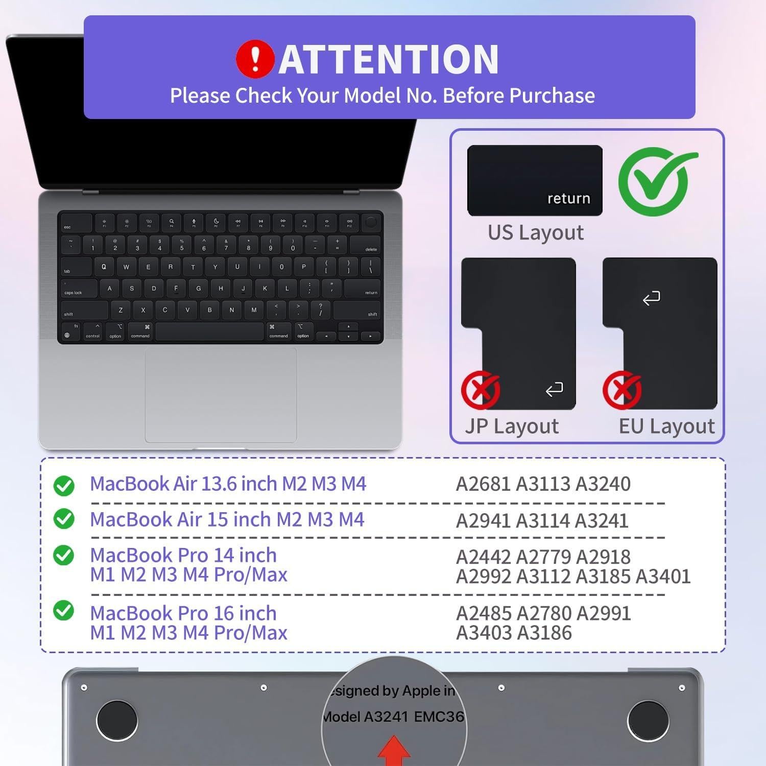 Cubierta de Teclado Majeree Rosa para MacBook Pro/Air 2021+