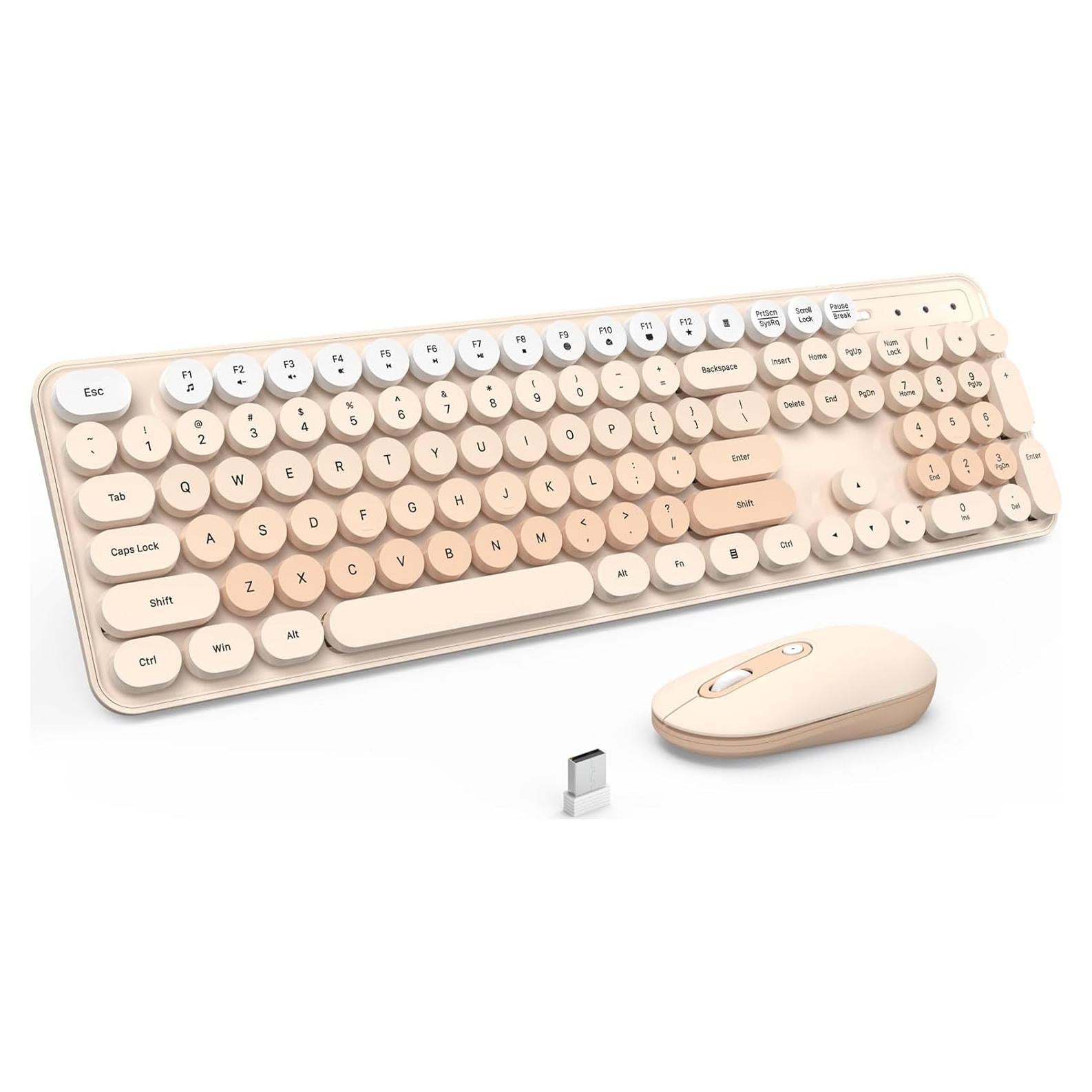 Combo Teclado y Ratón Inalámbricos LIZRROT Beige Silencioso