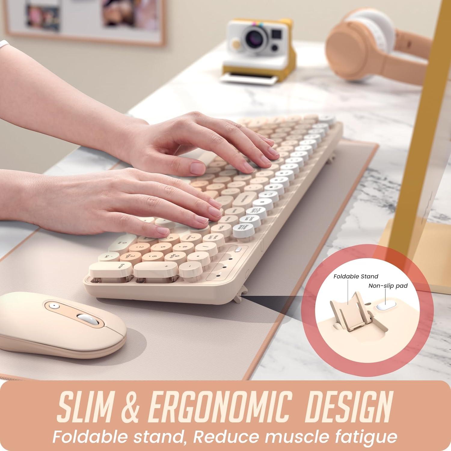 Combo Teclado y Ratón Inalámbricos LIZRROT Beige Silencioso