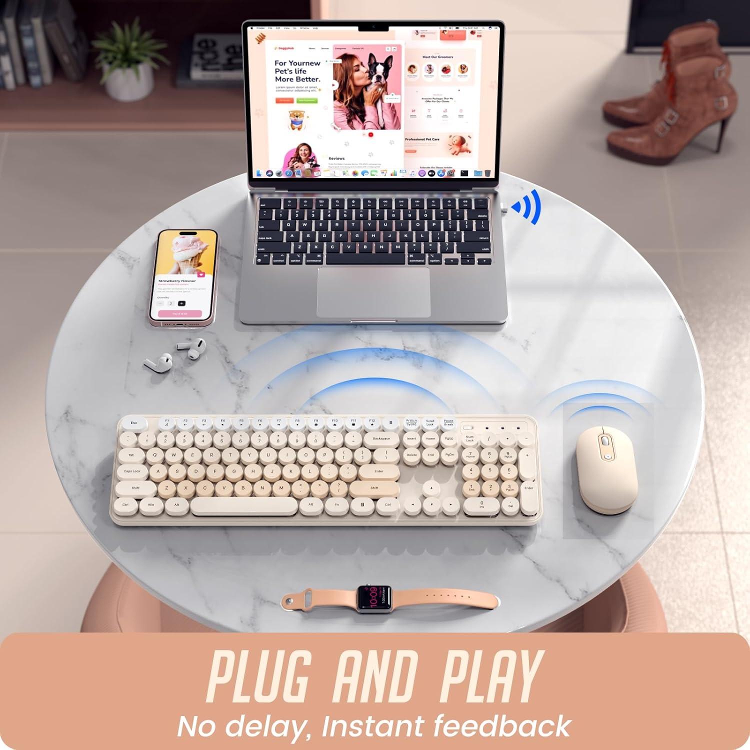 Combo Teclado y Ratón Inalámbricos LIZRROT Beige Silencioso