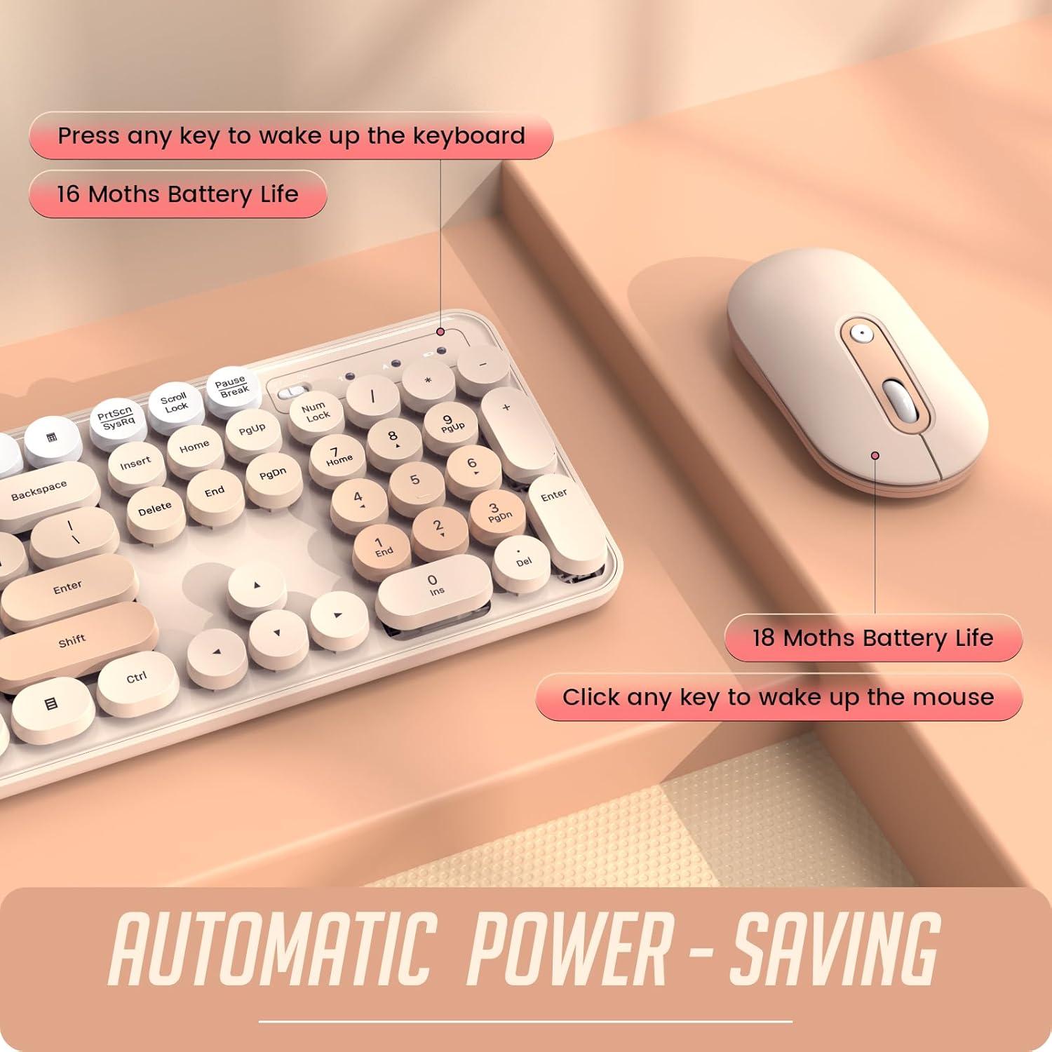 Combo Teclado y Ratón Inalámbricos LIZRROT Beige Silencioso