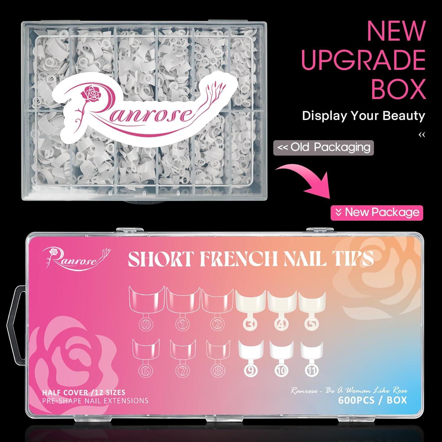 Ranrose 600PCS Uñas Postizas Cortas Francesas Blancas