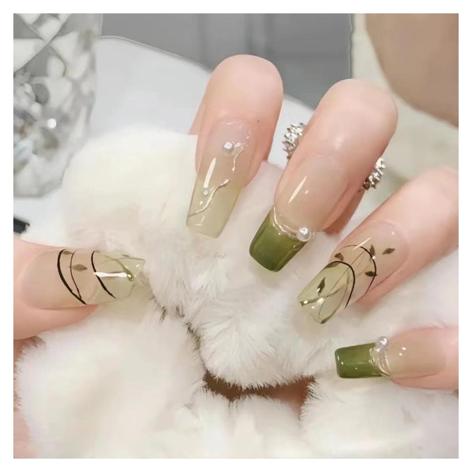 Uñas Postizas Cuadradas HUIYUNTIAN Bambú Verde 40 Piezas