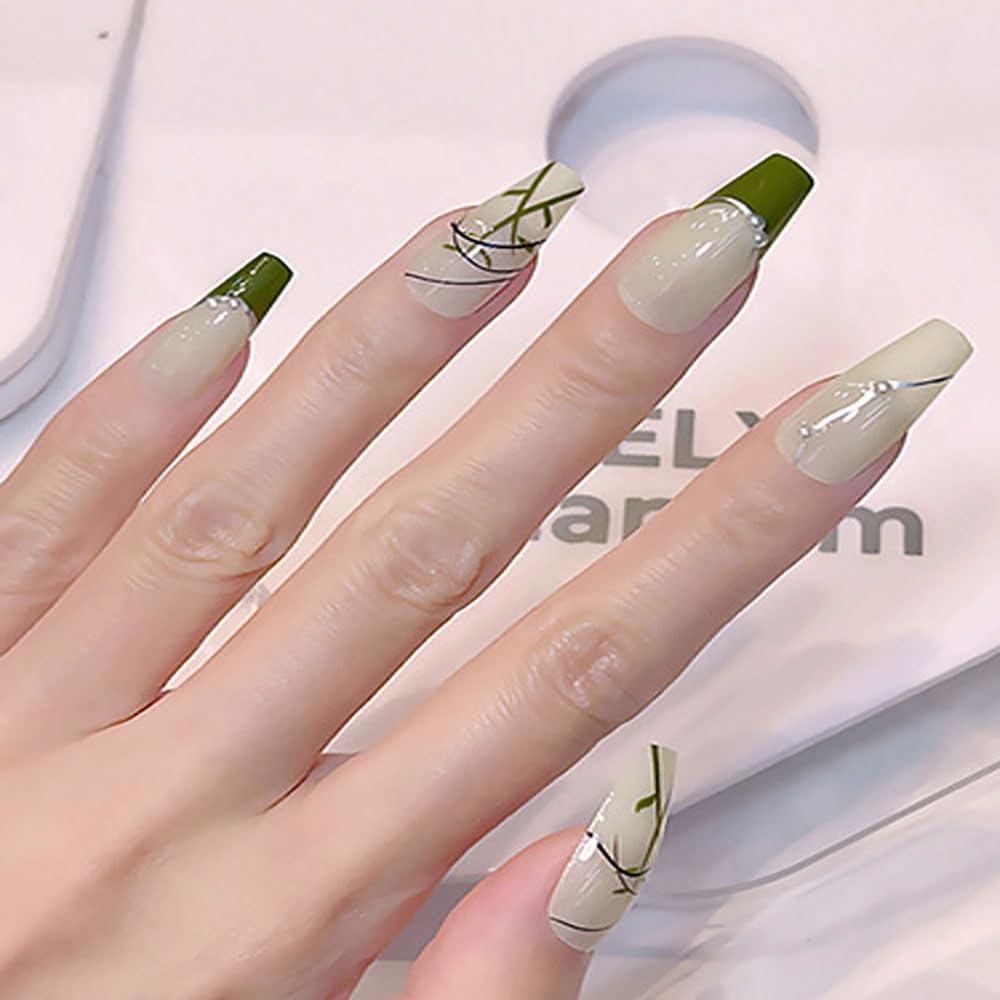 Uñas Postizas Cuadradas HUIYUNTIAN Bambú Verde 40 Piezas