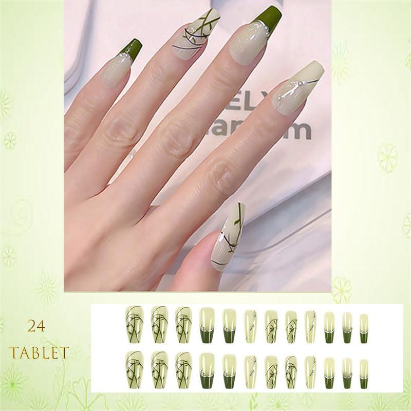 Uñas Postizas Cuadradas HUIYUNTIAN Bambú Verde 40 Piezas