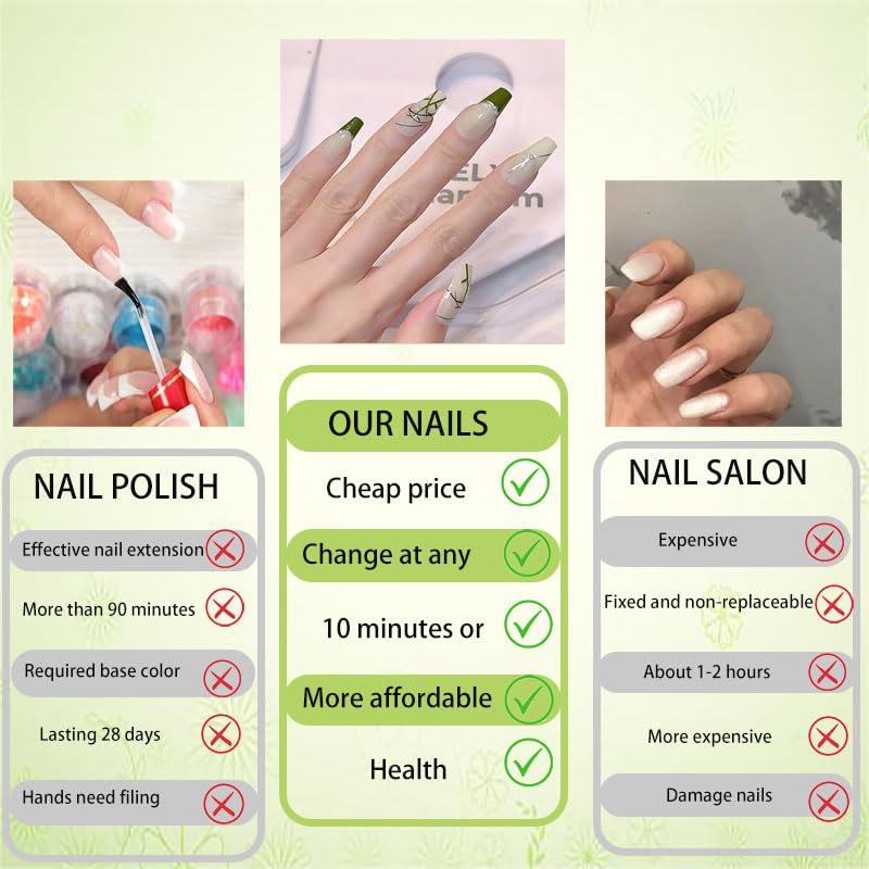 Uñas Postizas Cuadradas HUIYUNTIAN Bambú Verde 40 Piezas