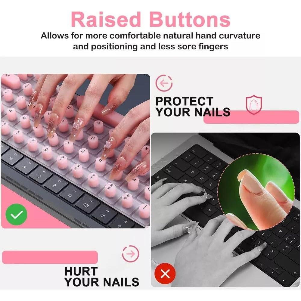 Cubierta de Teclado de Silicona KANCOKIT para Uñas Largas Rosa