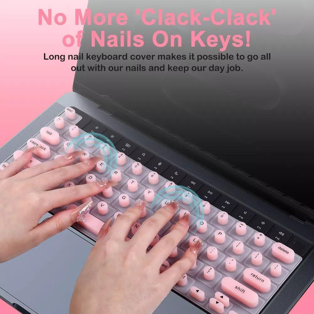 Cubierta de Teclado de Silicona KANCOKIT para Uñas Largas Rosa