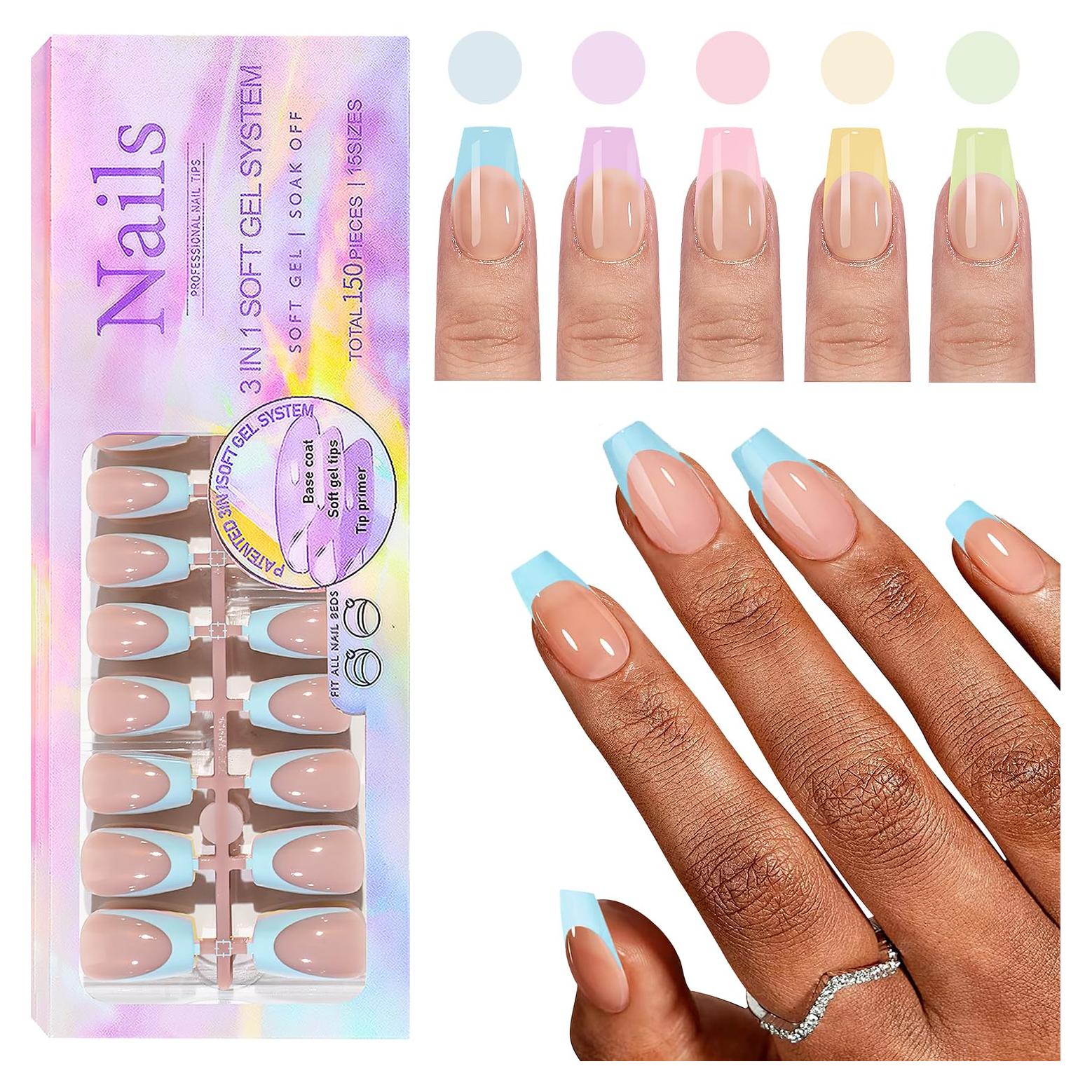 Consejos de Uñas Postizas Francesas CHANGAR 150Pcs Arcoíris