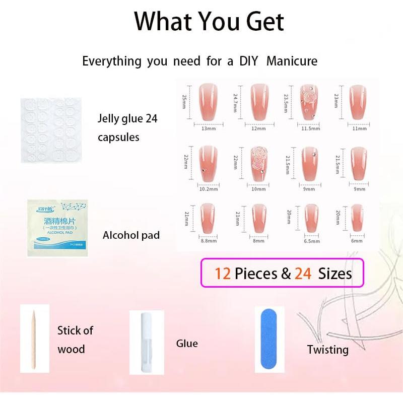 Uñas Postizas Camellia 24 Piezas Fáciles de Usar