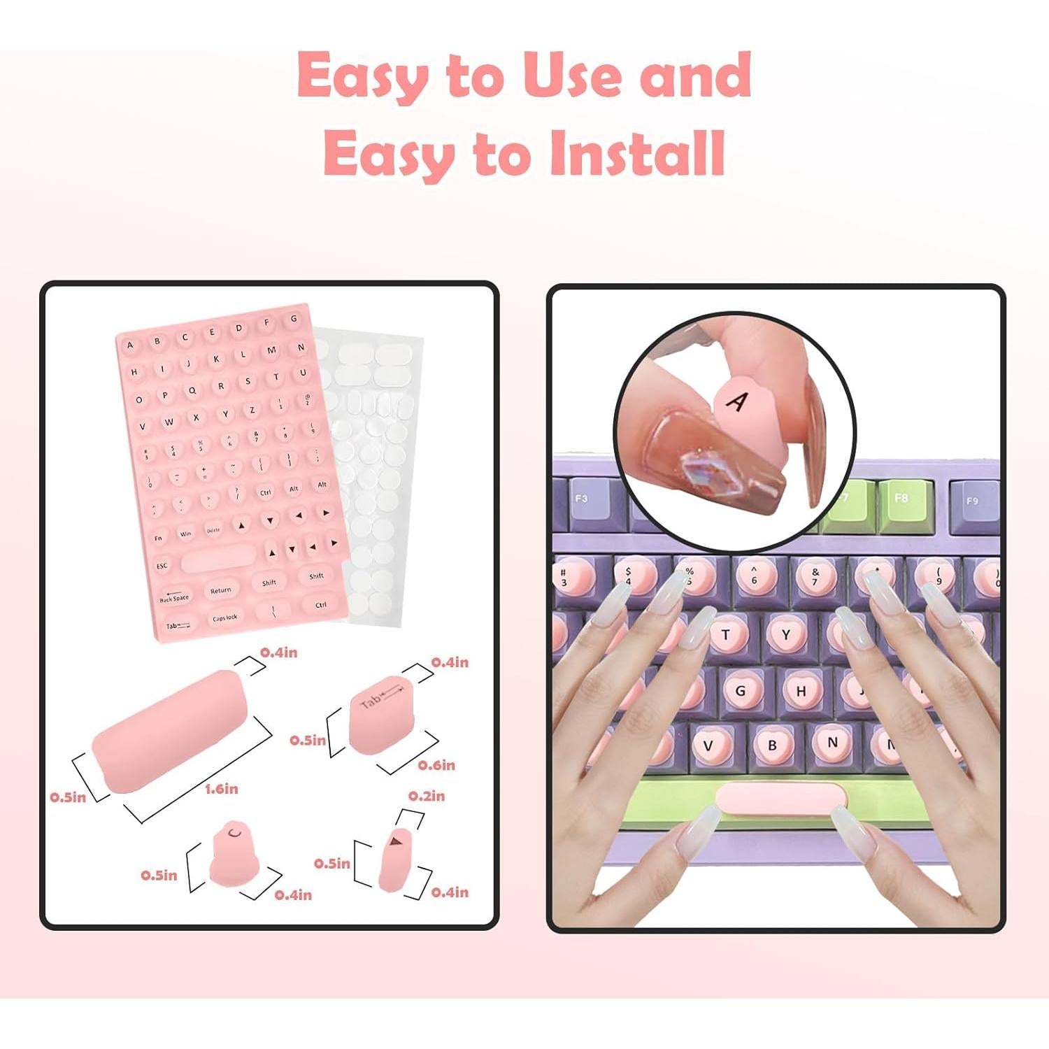 Calcomanías para Teclado Rosa Scorking 70 Pcs para Uñas Largas