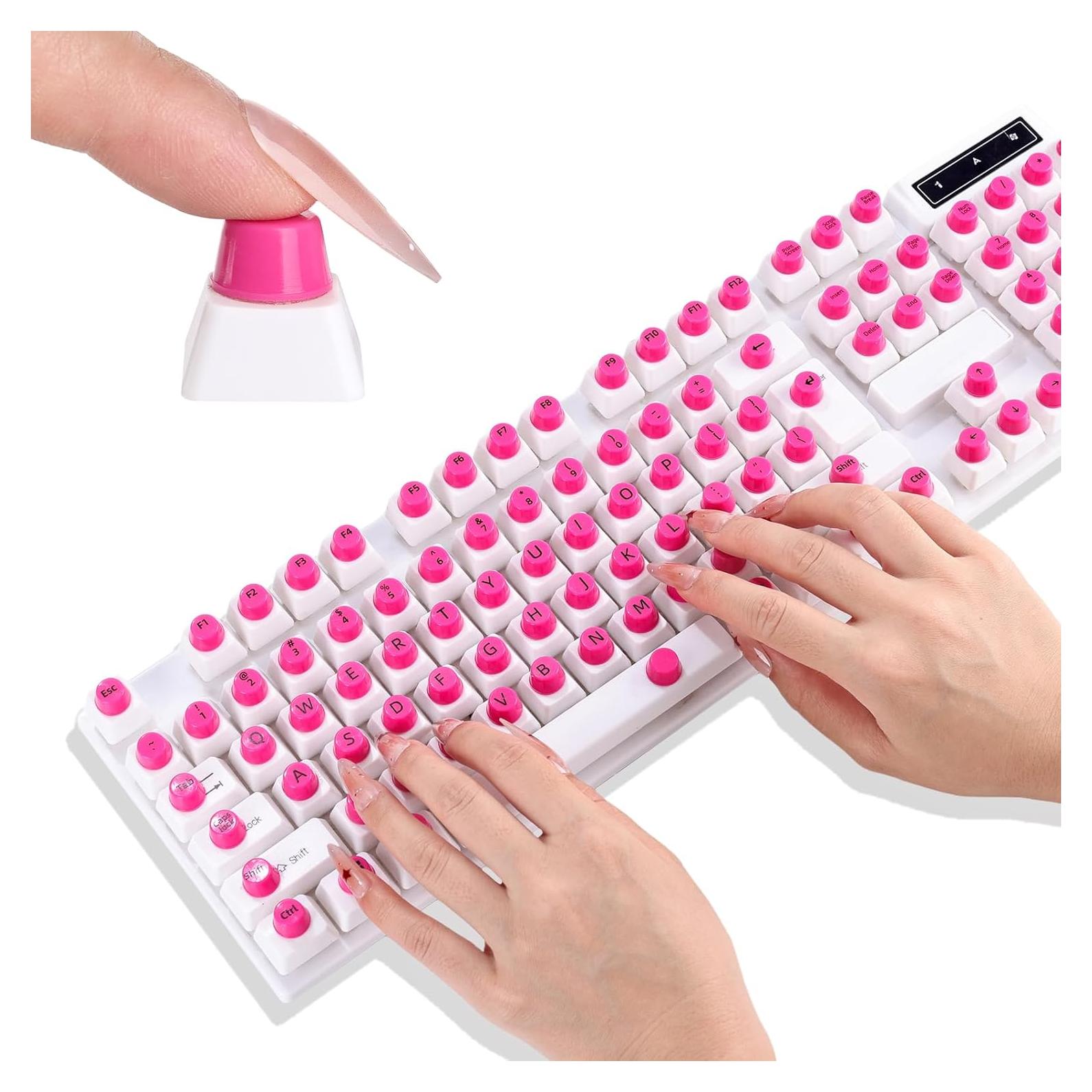 Etiquetas de Teclado Autoadhesivas UniEasy para Uñas Largas - 128 Pcs Rosa