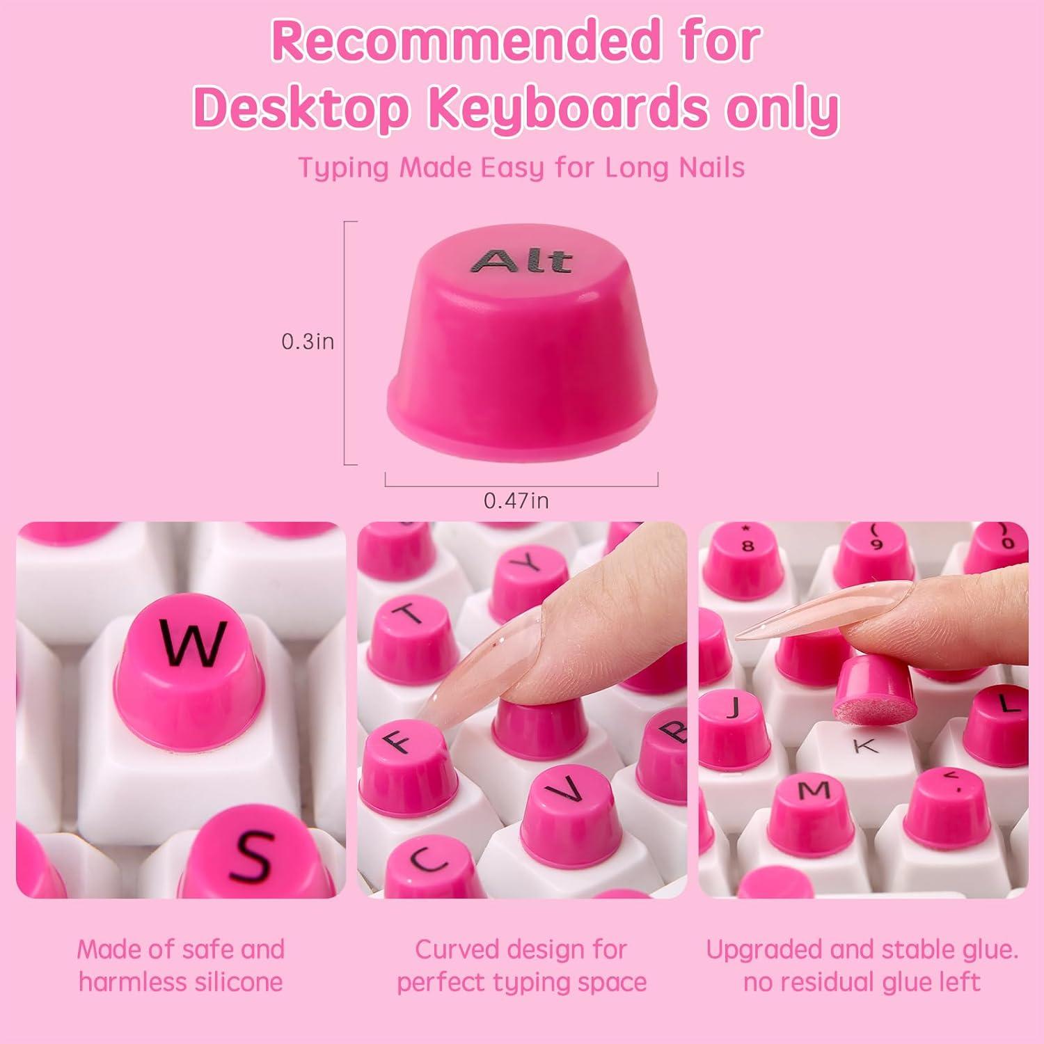 Etiquetas de Teclado Autoadhesivas UniEasy para Uñas Largas - 128 Pcs Rosa