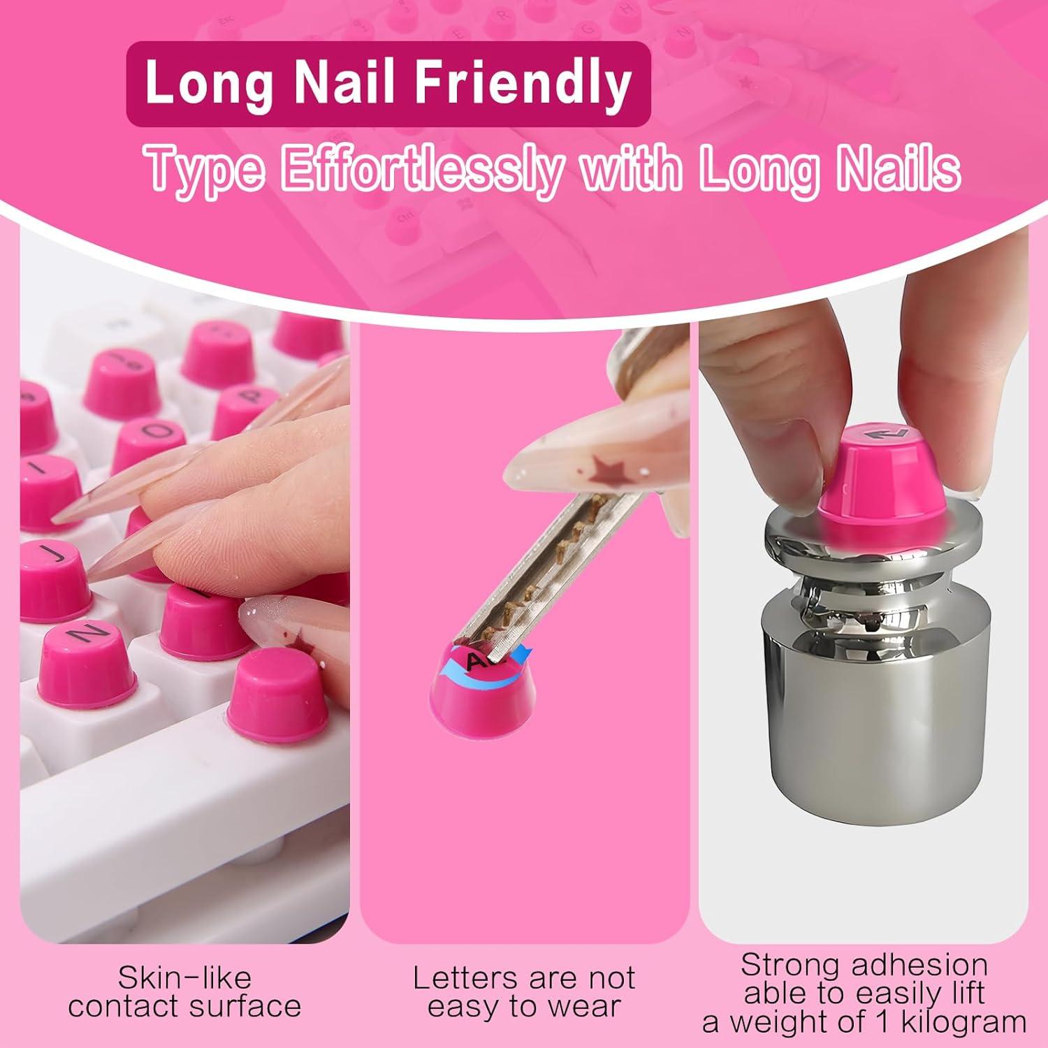 Etiquetas de Teclado Autoadhesivas UniEasy para Uñas Largas - 128 Pcs Rosa