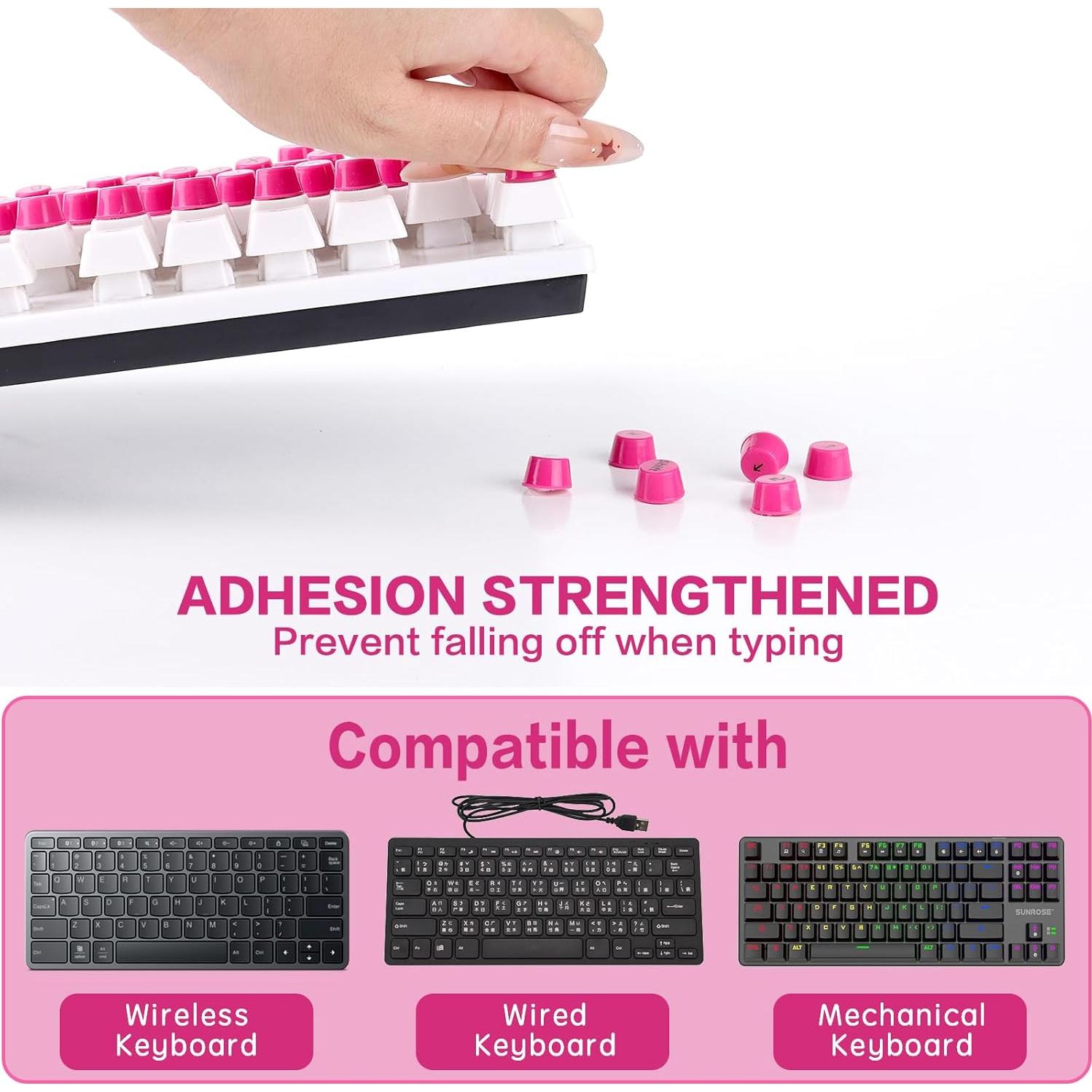 Etiquetas de Teclado Autoadhesivas UniEasy para Uñas Largas - 128 Pcs Rosa