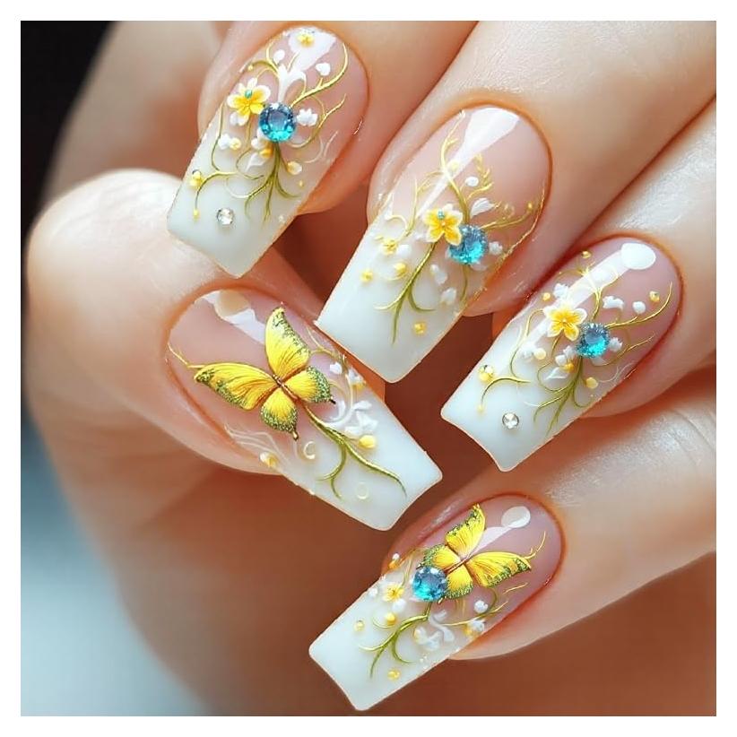 Uñas Postizas Acrílicas NGMATY Mariposas del Campo 3D