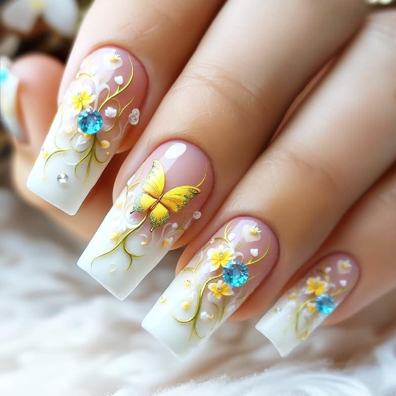 Uñas Postizas Acrílicas NGMATY Mariposas del Campo 3D