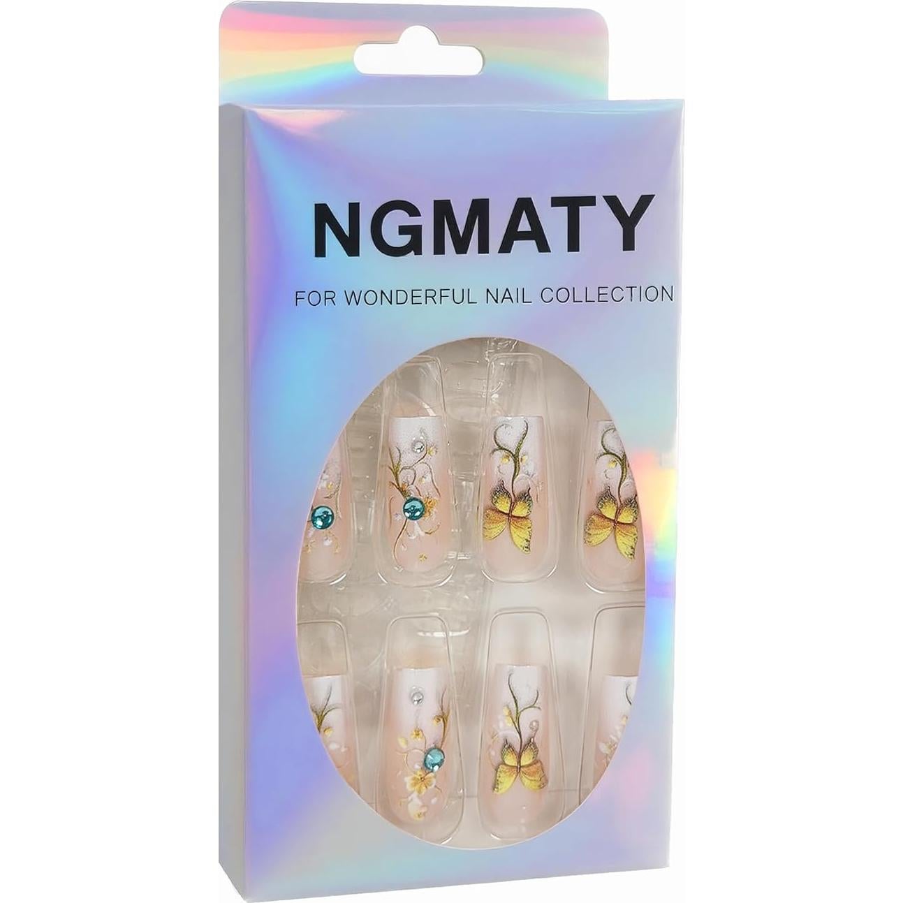 Uñas Postizas Acrílicas NGMATY Mariposas del Campo 3D