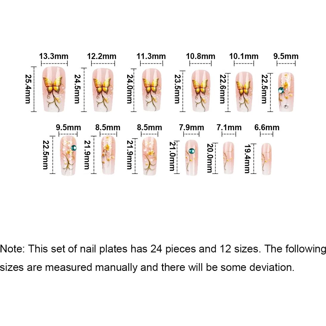 Uñas Postizas Acrílicas NGMATY Mariposas del Campo 3D