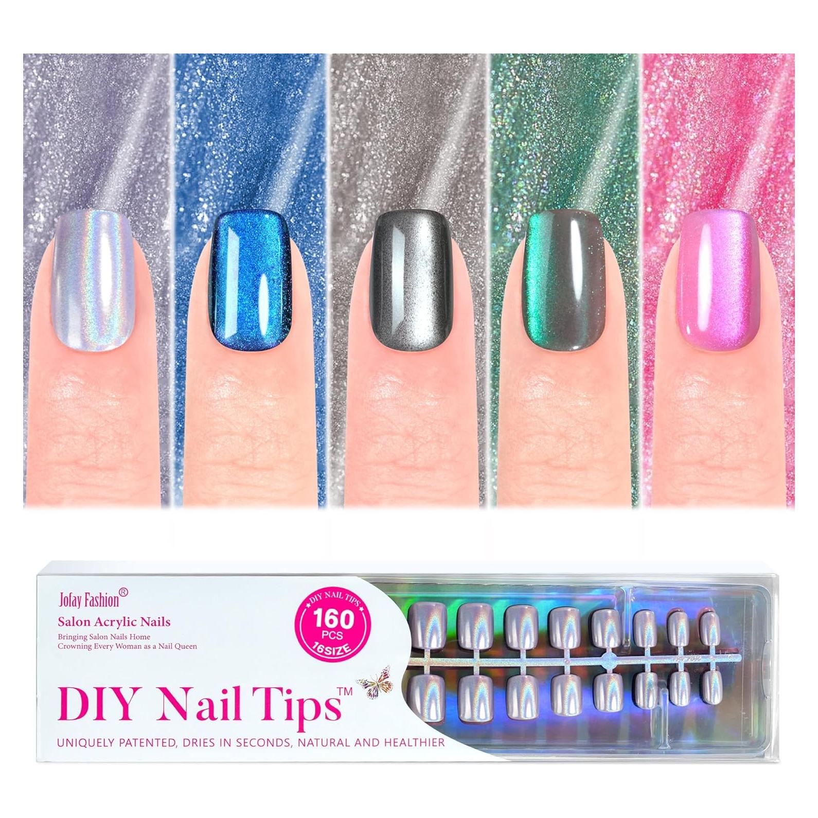 Uñas Postizas Cortas Jofay Fashion 160 Pcs Diseño Aurora