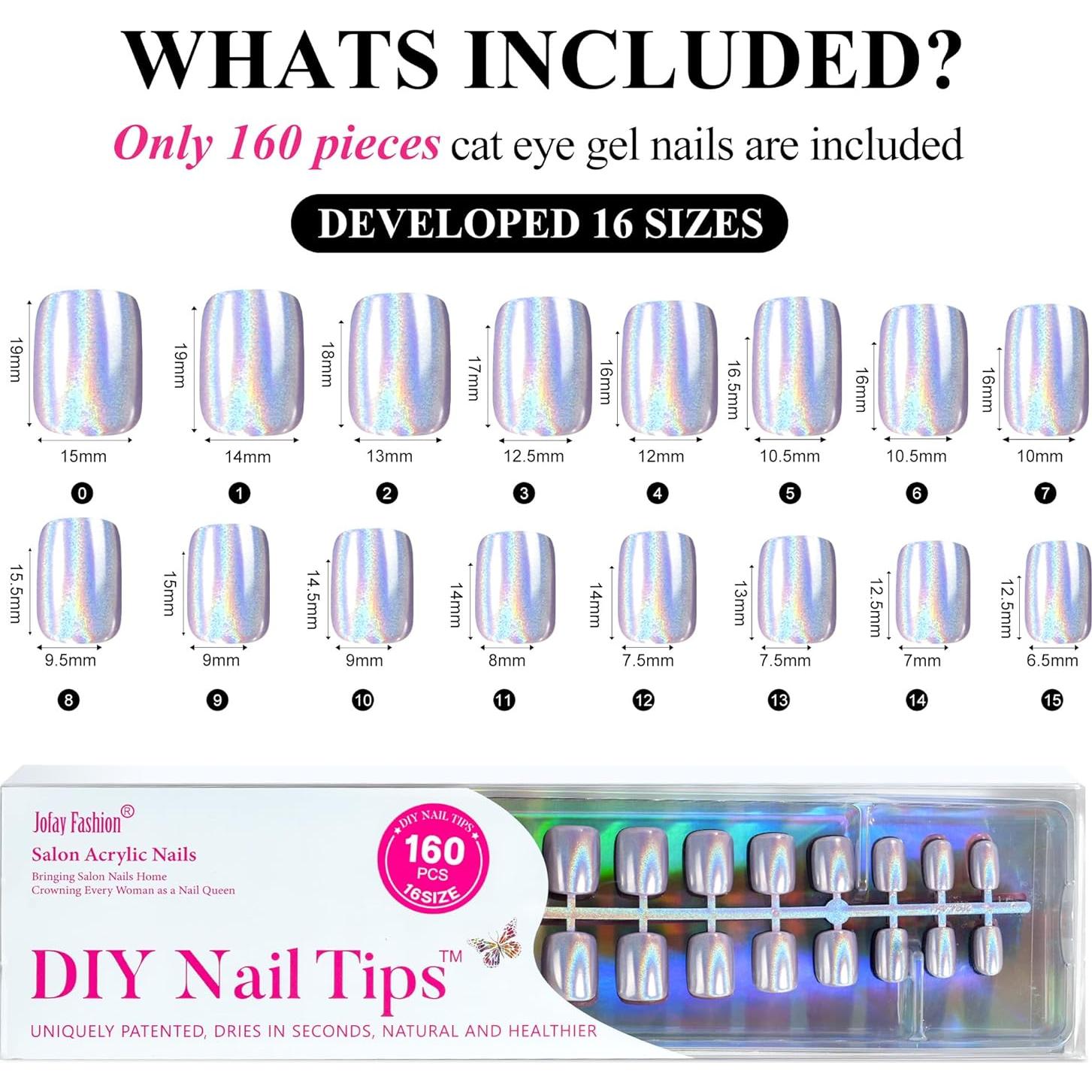 Uñas Postizas Cortas Jofay Fashion 160 Pcs Diseño Aurora