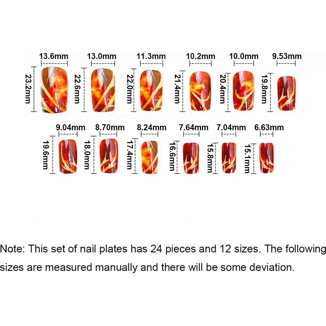 Uñas Postizas Cortas NGMATY Rayas Rojas Oscuras 24 Piezas