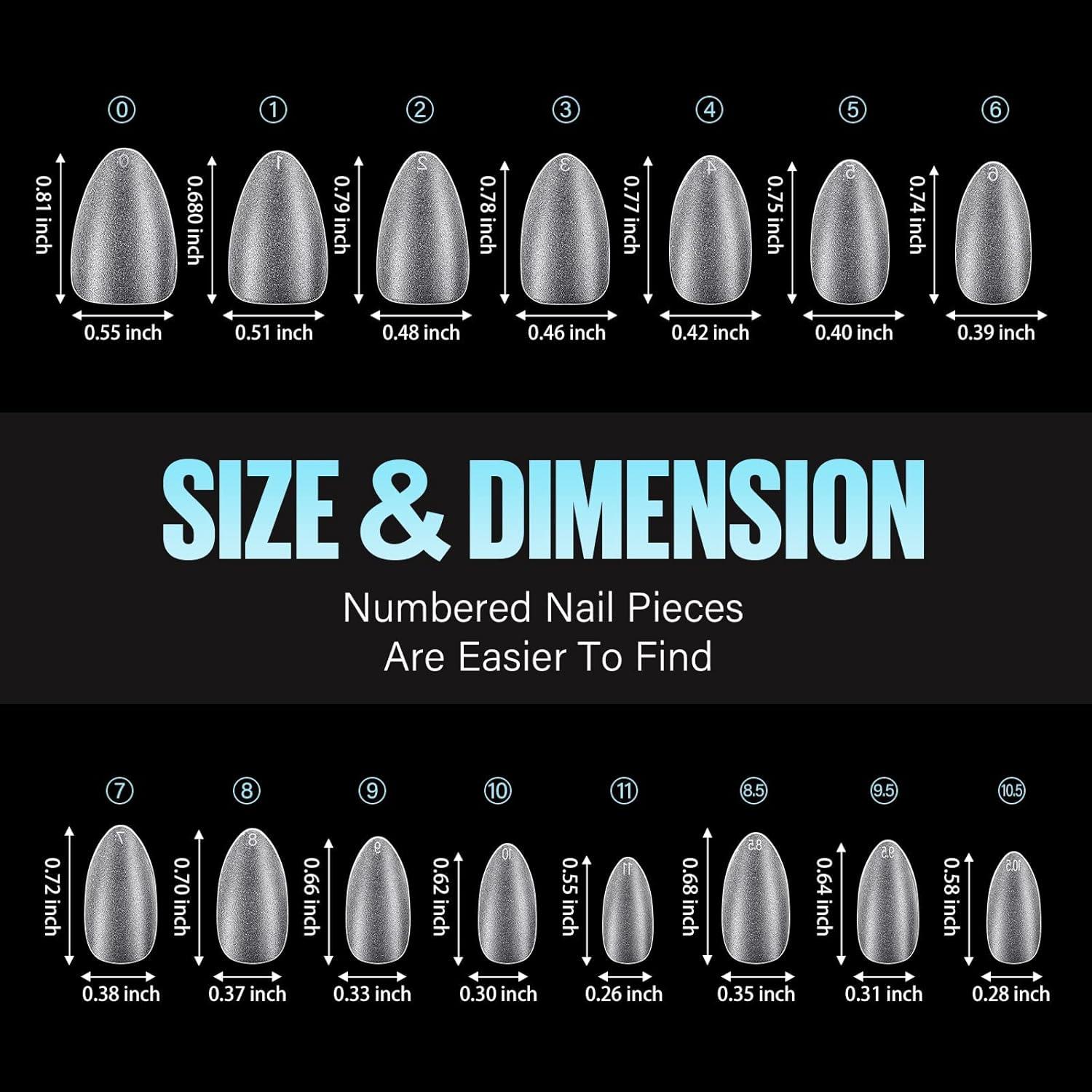 Consejos de Uñas Almendra Cortos TOMICCA - 450 Piezas, 15 Tamaños