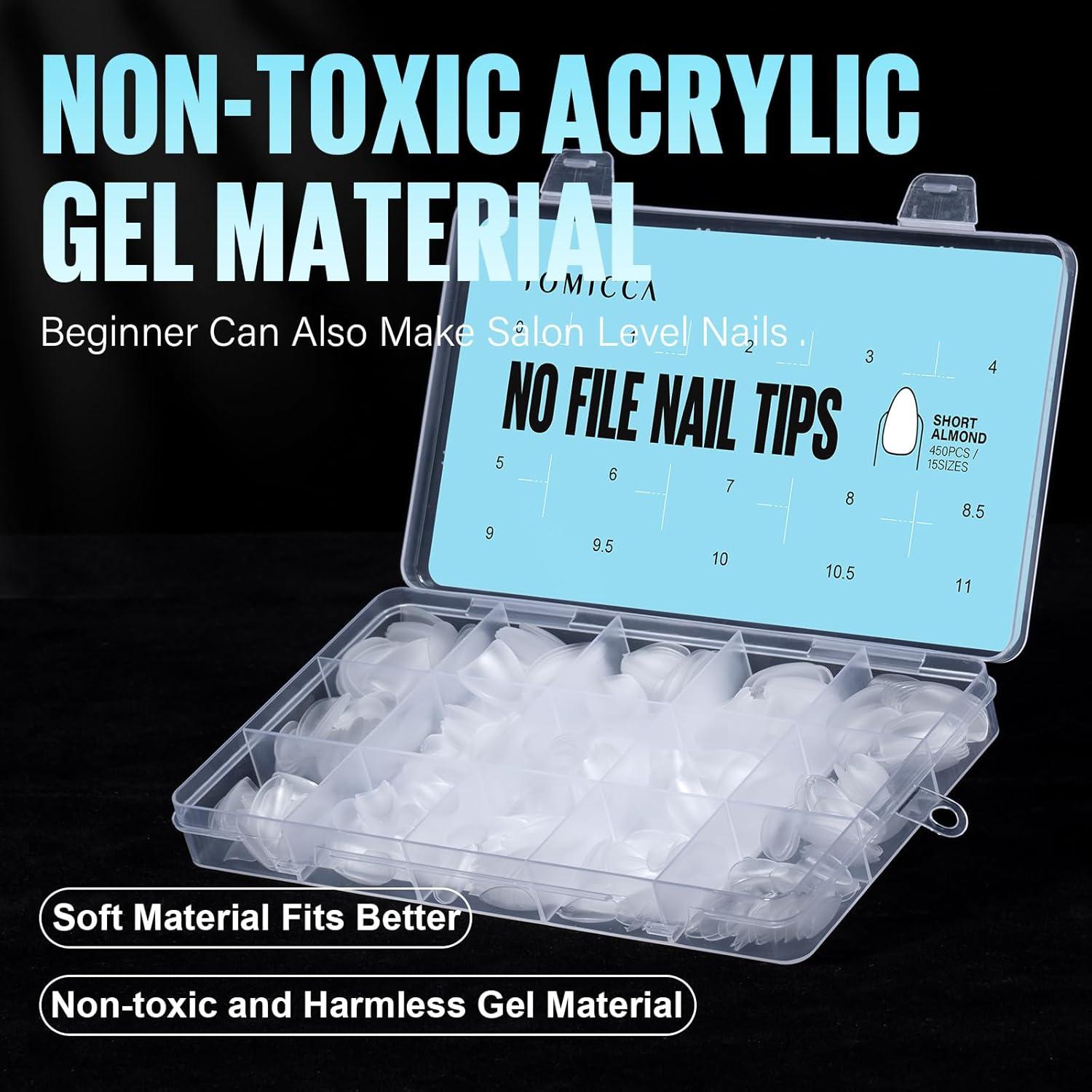Consejos de Uñas Almendra Cortos TOMICCA - 450 Piezas, 15 Tamaños