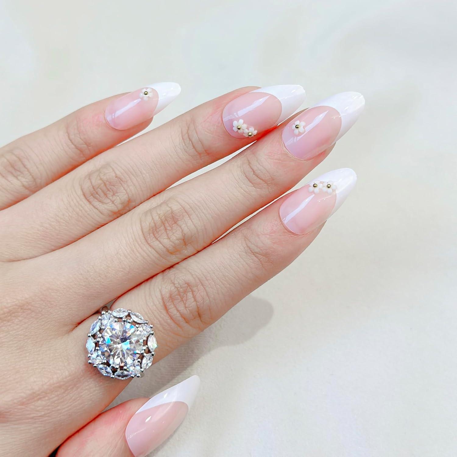 Uñas Postizas Flores Francesas Rosadas Fantastic Lady 24 Piezas