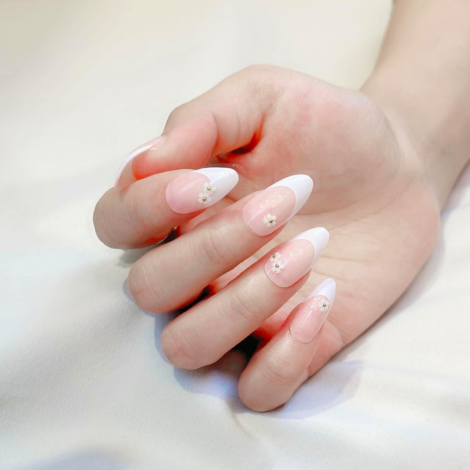 Uñas Postizas Flores Francesas Rosadas Fantastic Lady 24 Piezas