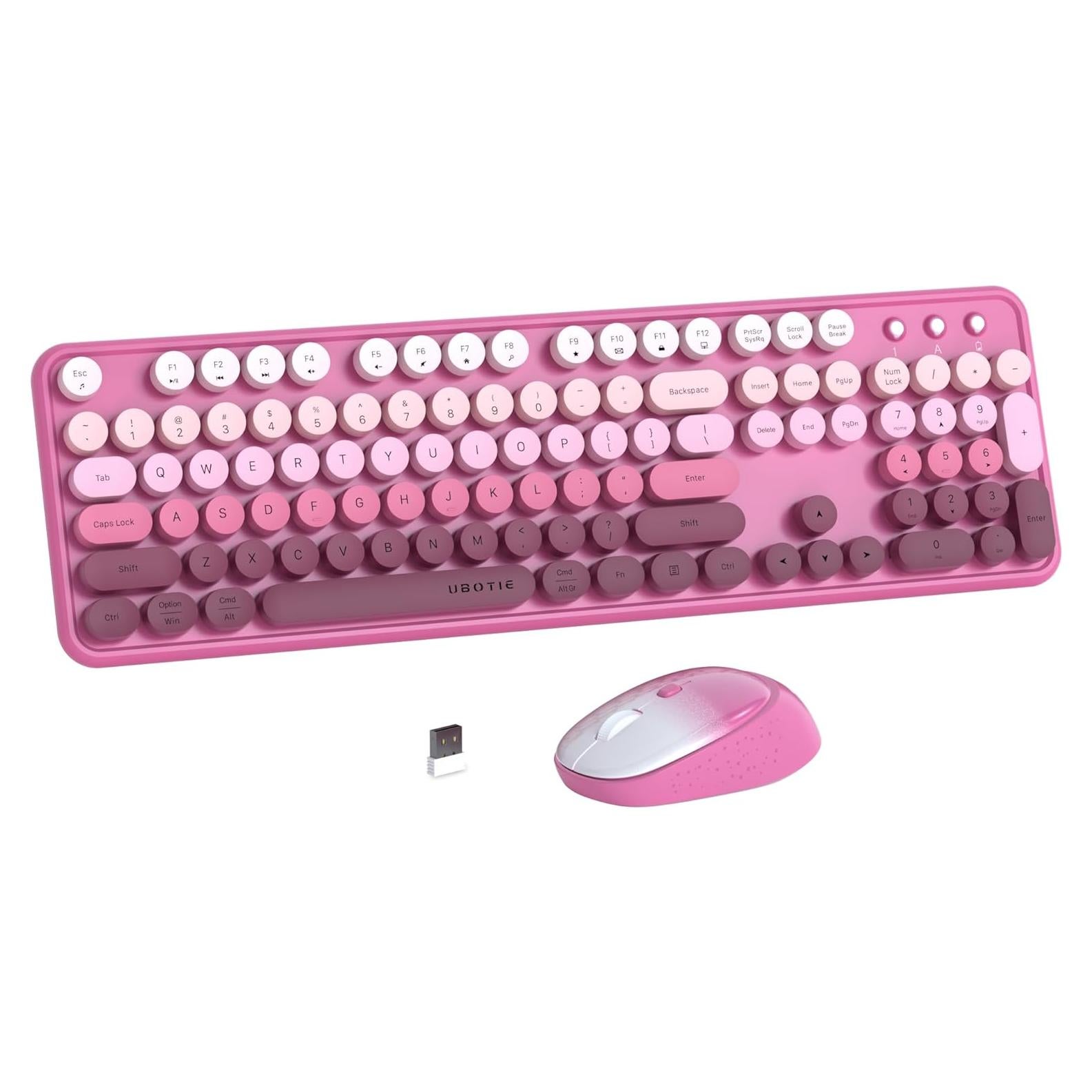 Teclado Inalámbrico Colorido UBOTIE con Ratón Óptico Degradado Rosado