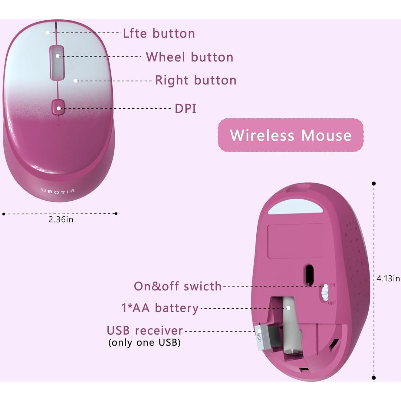 Teclado Inalámbrico Colorido UBOTIE con Ratón Óptico Degradado Rosado