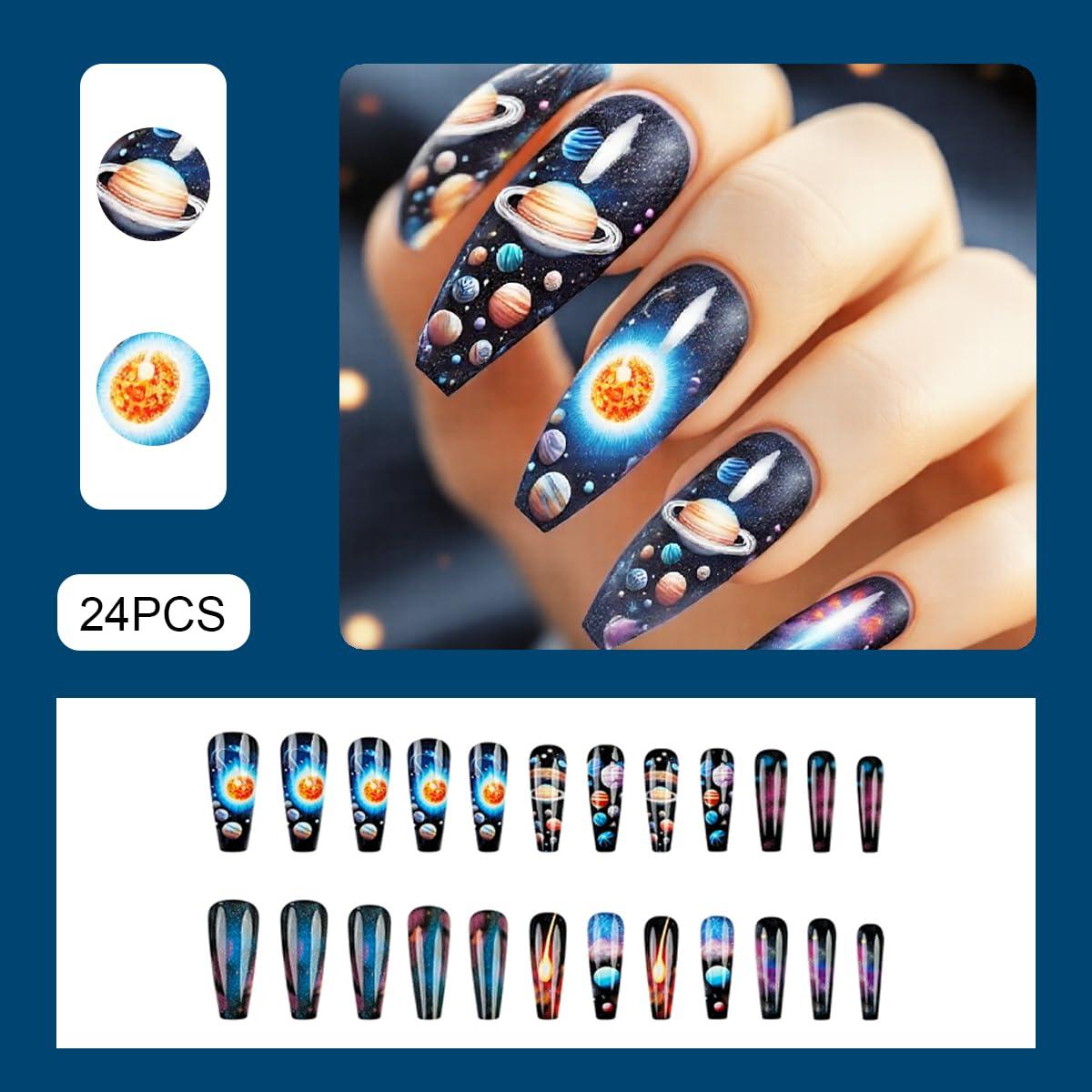 Uñas Postizas Largas Coffin NGMATY Sueño Estelar 24 Piezas