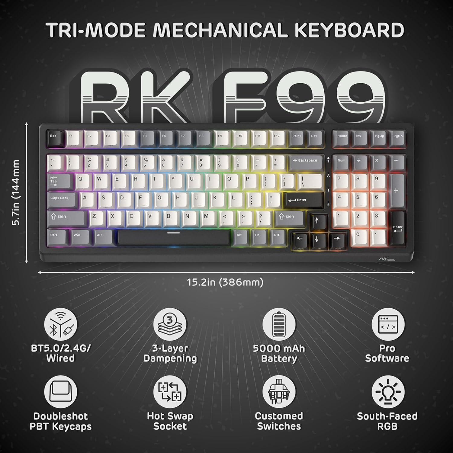 Teclado Mecánico Inalámbrico RK Royal Kludge F99 95% RGB