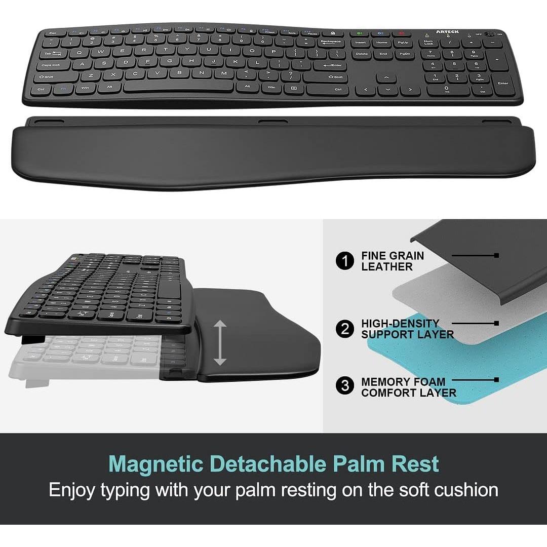 Teclado Inalámbrico Bluetooth Arteck Wave con Reposamanos