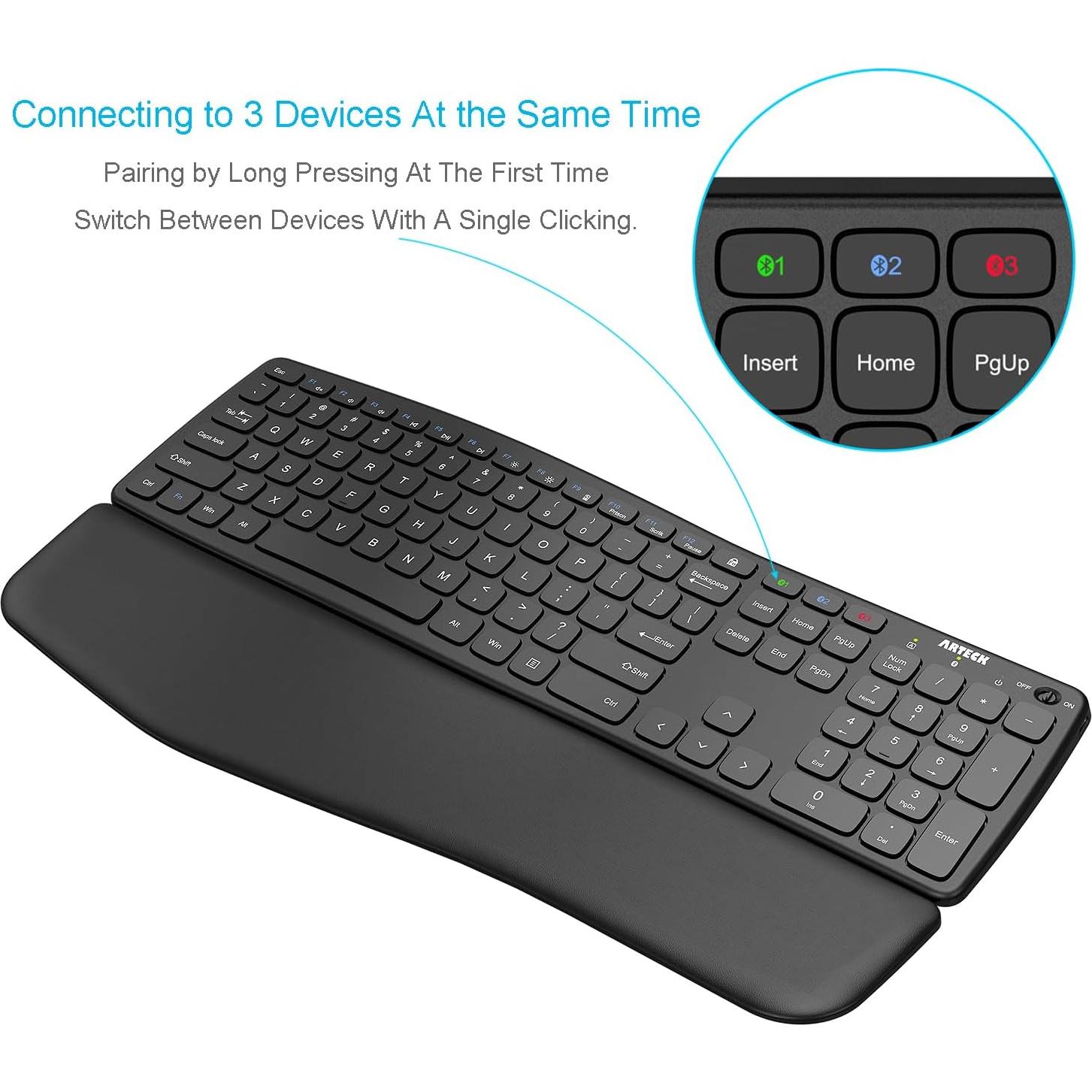 Teclado Inalámbrico Bluetooth Arteck Wave con Reposamanos