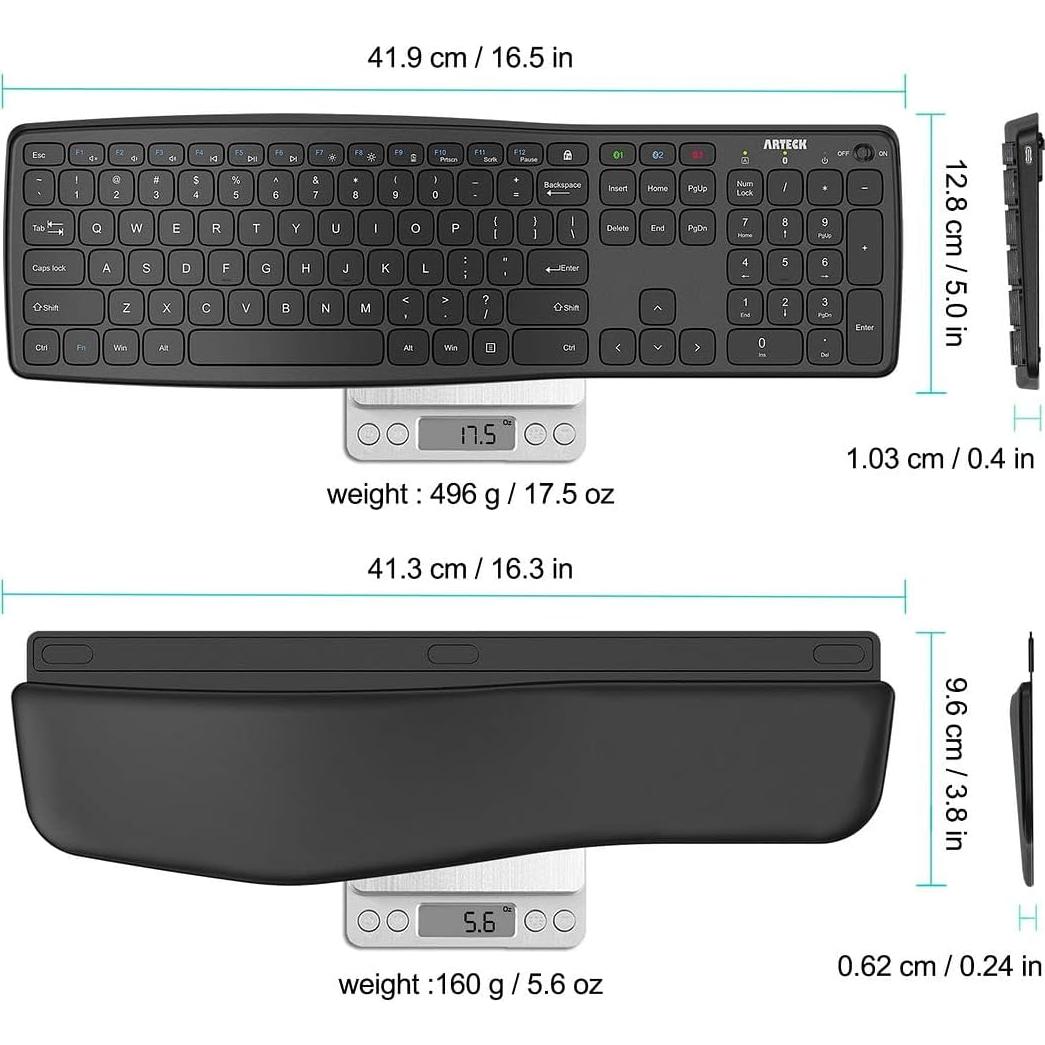 Teclado Inalámbrico Bluetooth Arteck Wave con Reposamanos