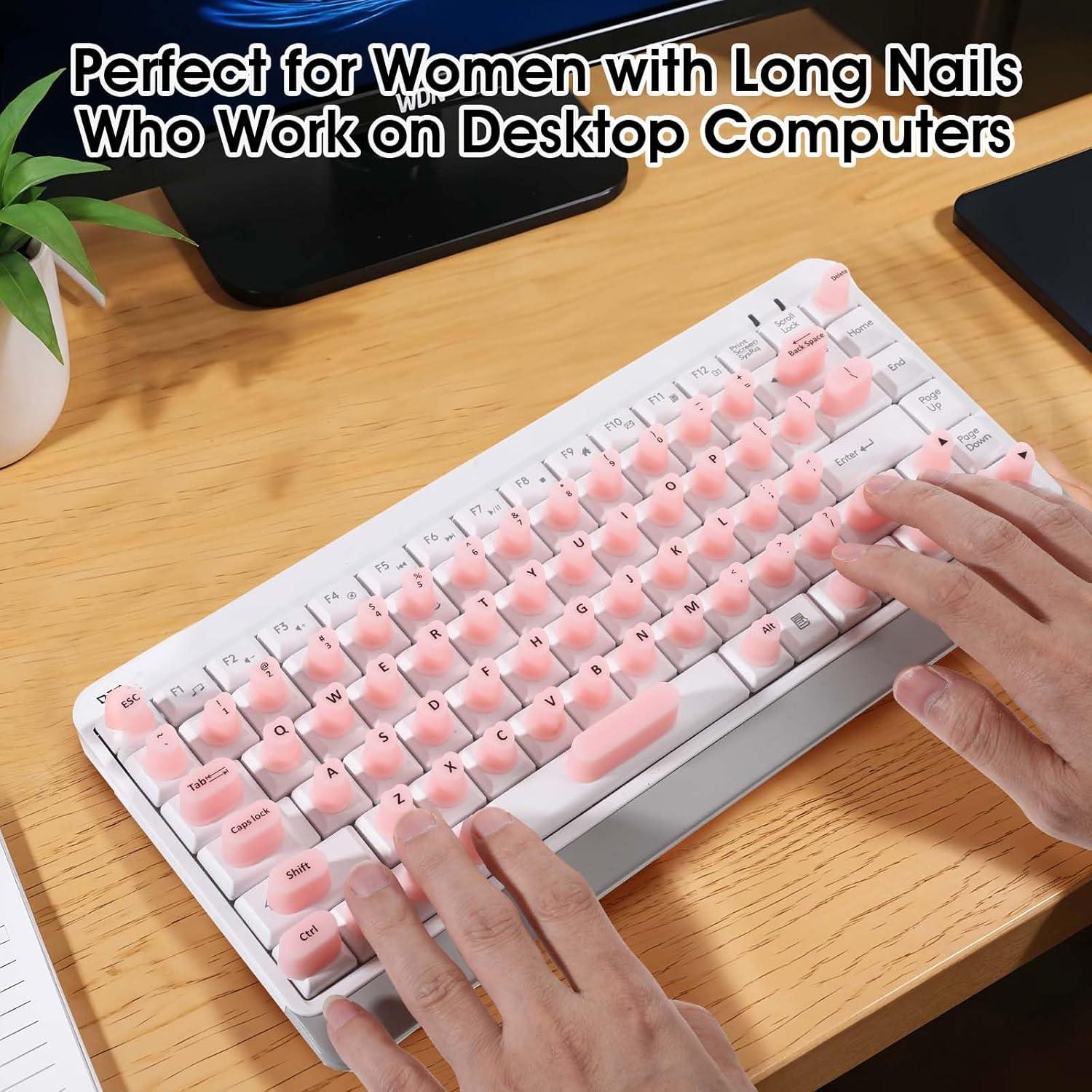 70 Calcomanías de Teclado Rosa para Uñas Largas - Silicona