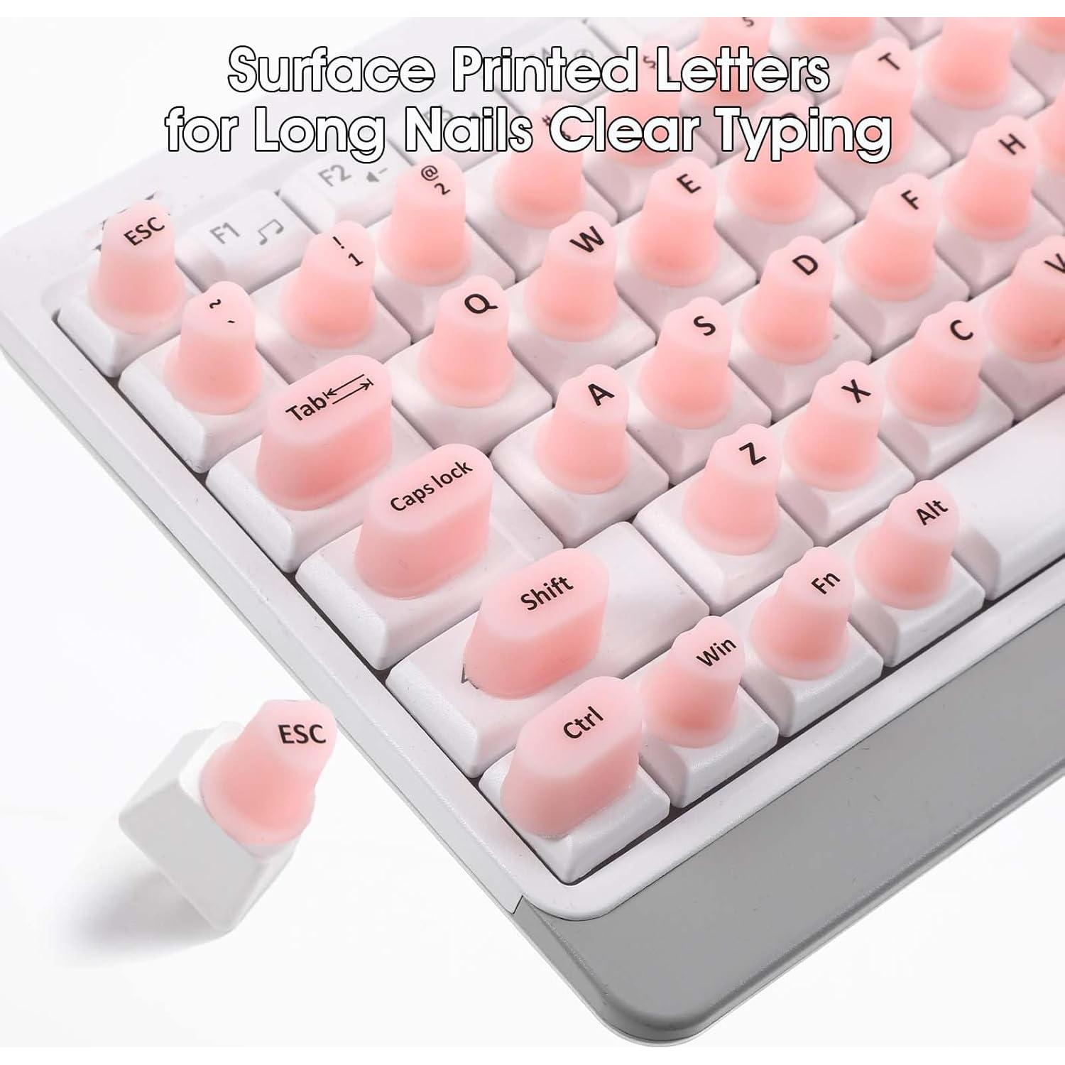 70 Calcomanías de Teclado Rosa para Uñas Largas - Silicona